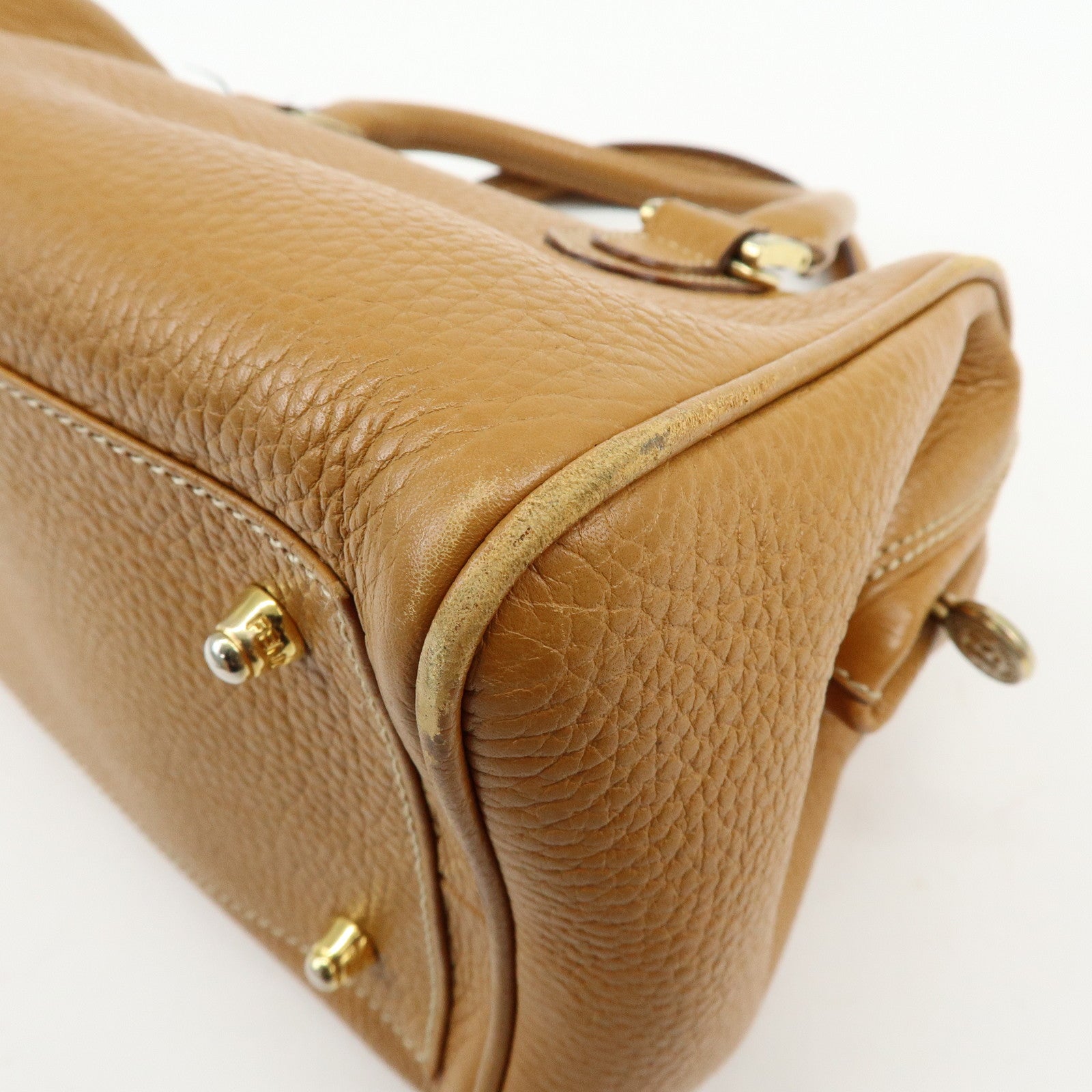 FENDI FF Logo Leather 2Way Bag Hand Bag Boston Bag Camel