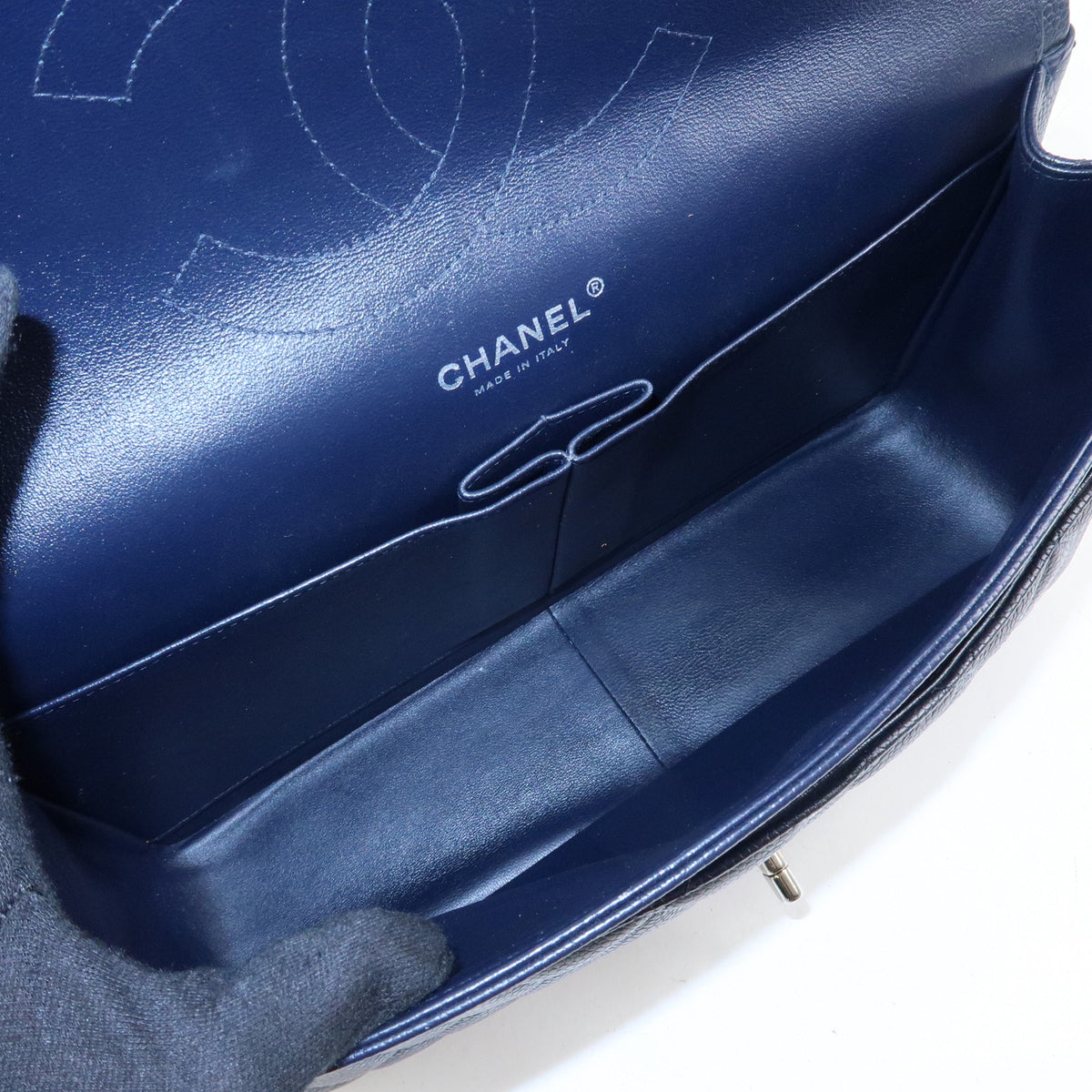 CHANEL Matelasse 30 Caviarskin W Flap Chain Shoulder Bag Navy A58600