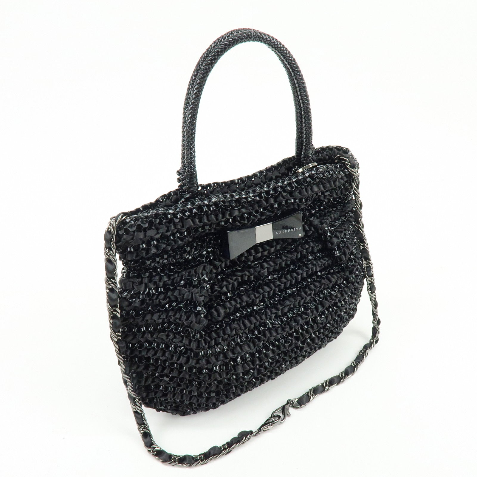 ANTEPRIMA Wire Bag PVC Satin 2Way Bag Hand Shoulder Bag Black