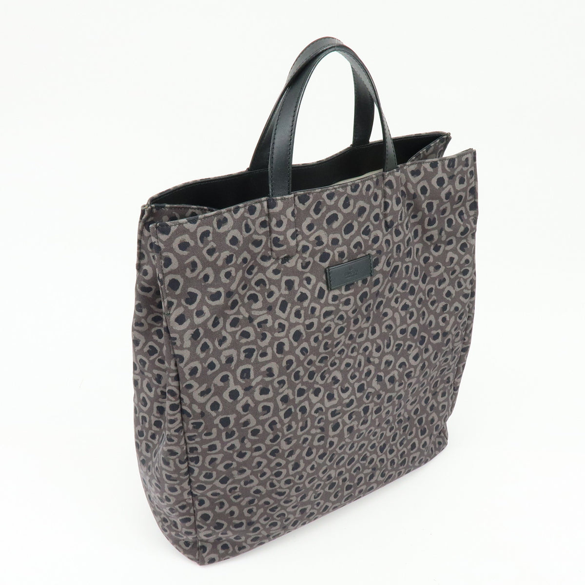 GUCCI Logo Canvas Leather Tote Bag Leopard Grey Black 341739