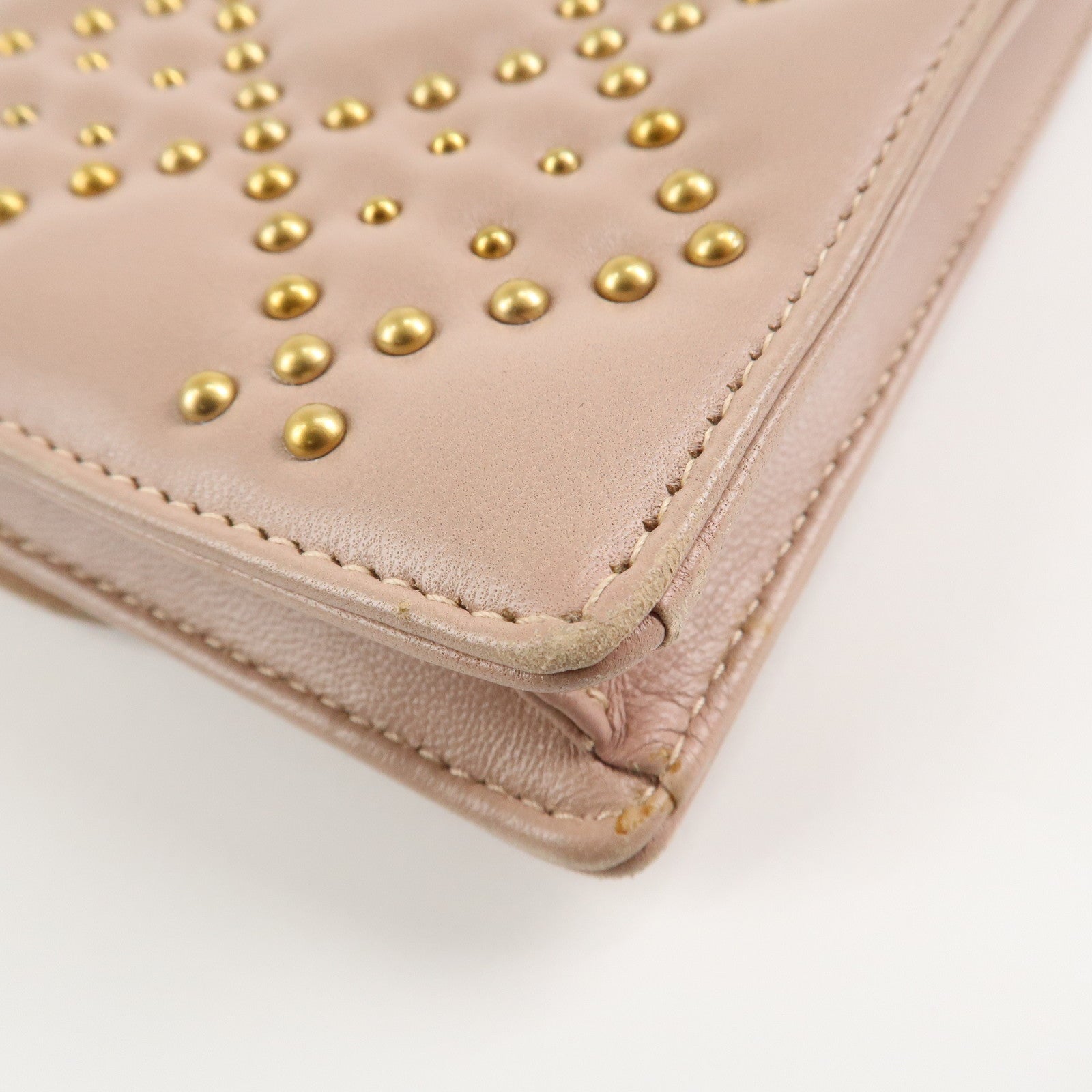 Christian Dior Addict Studs Leather Chain Shoulder Bag Hand Bag Beige Used