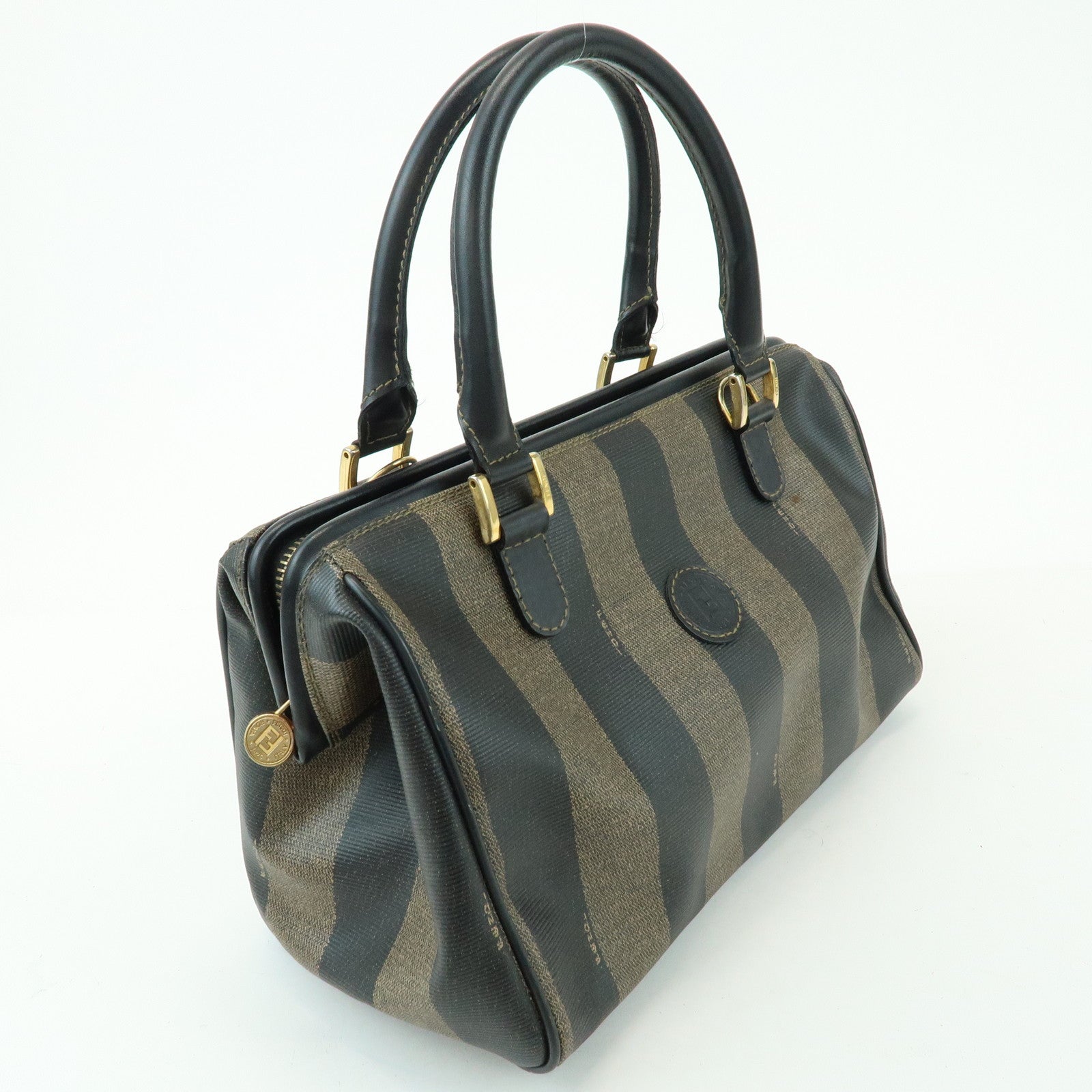 FENDI Pequin PVC Leather 2Way Bag Boston Bag Brown 259022