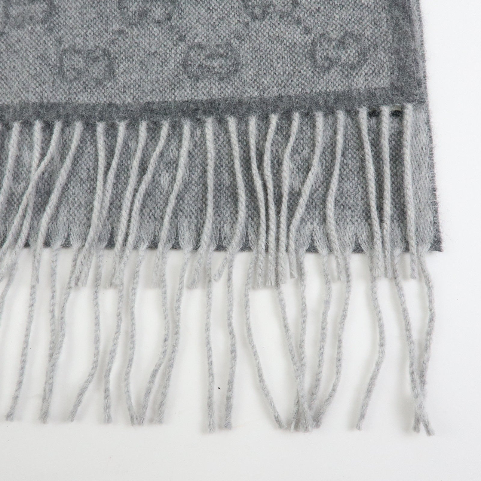 GUCCI Sherry Wool Alpaca Scarf Stole Gray Navy Red
