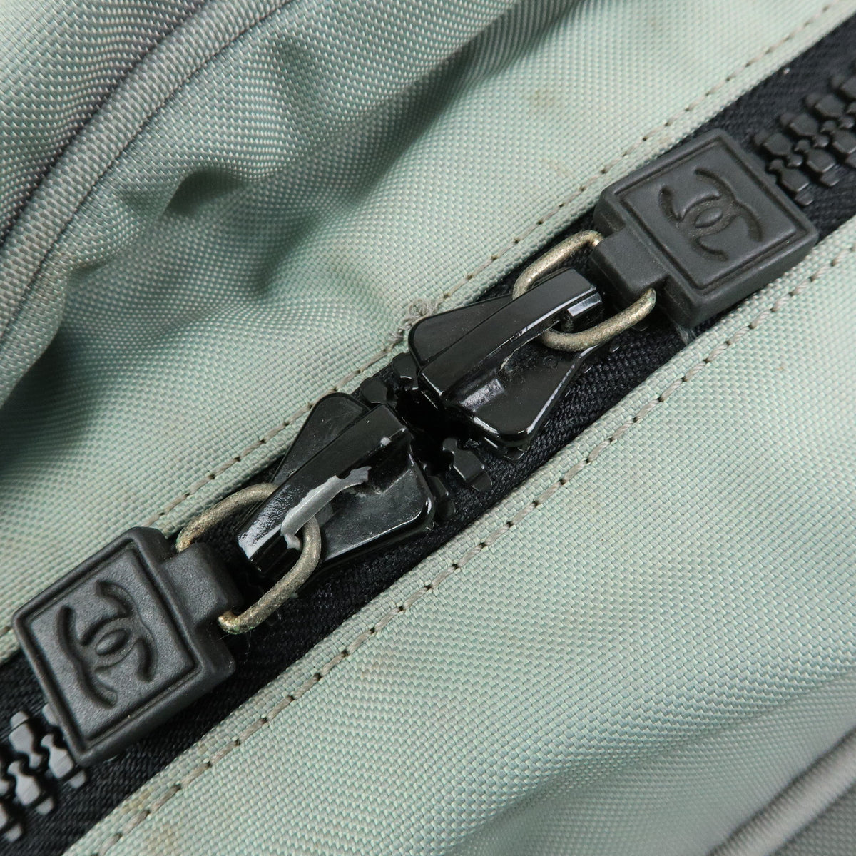 CHANEL Sport Line Nylon Canvas Boston Bag Black Emerald Green