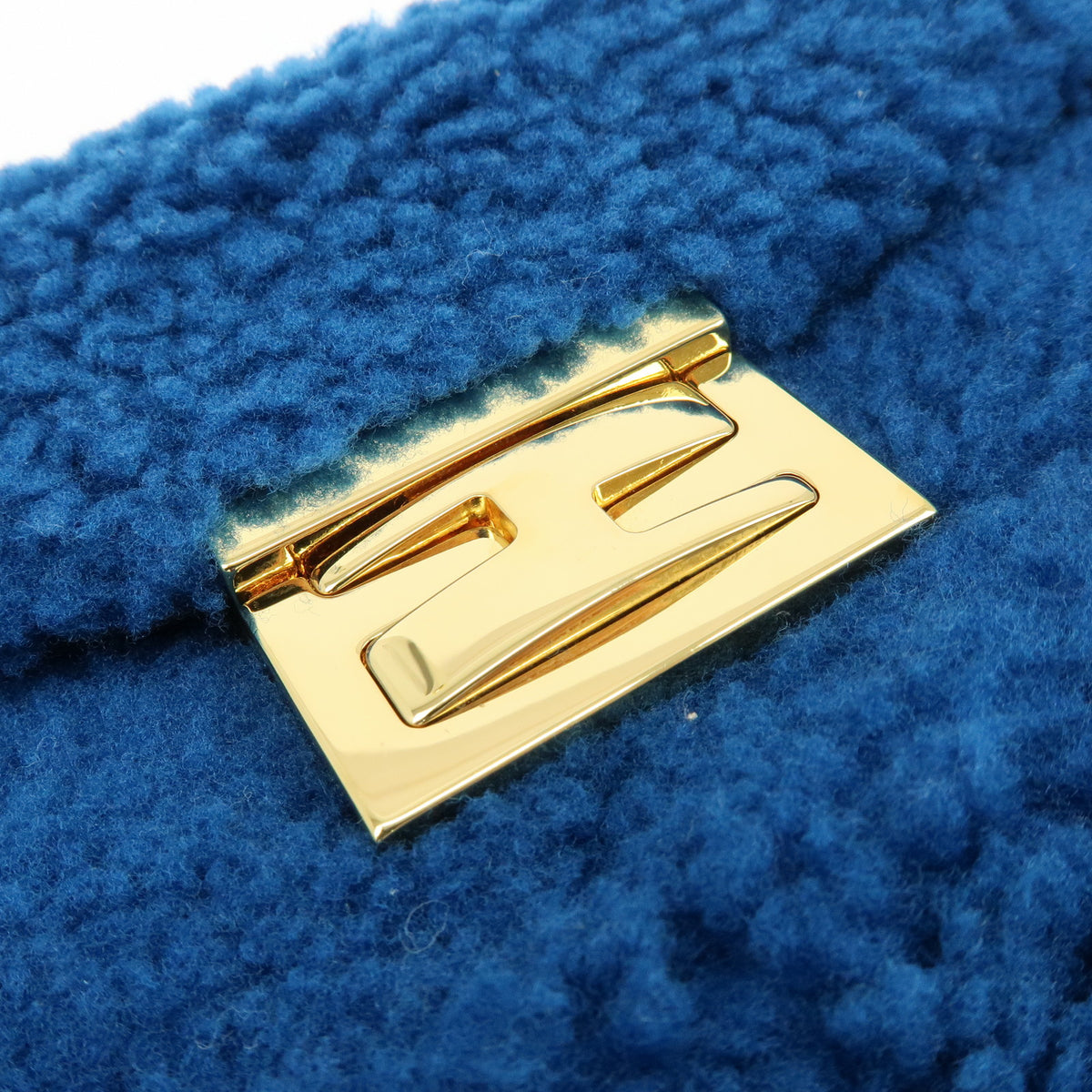 FENDI Mini Be Baguette Mouton Leather Shoulder Bag Blue 8M0315