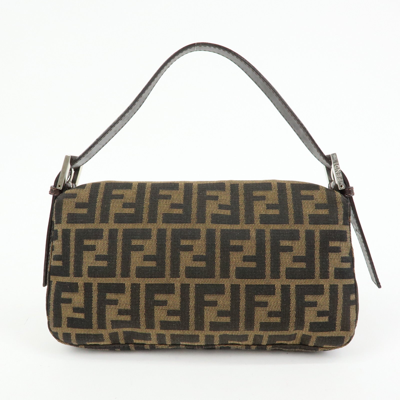 FENDI Mamma Baguette Zucca Canvas Leather Shoulder Bag Brown 26424