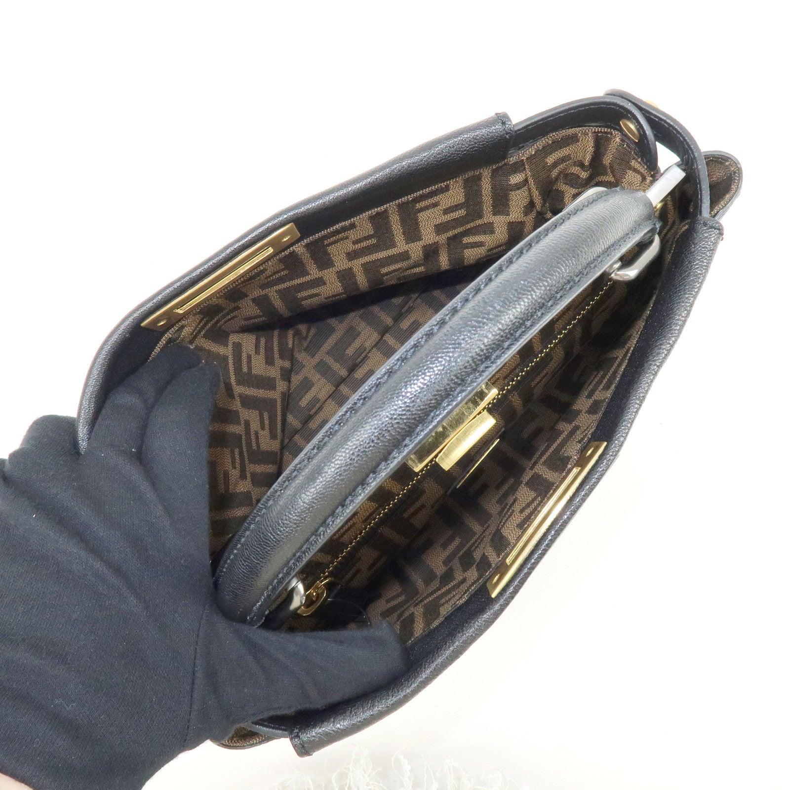 FENDI Peekaboo Leather 2Way Shoulder Bag Hand Bag Black 8BN226