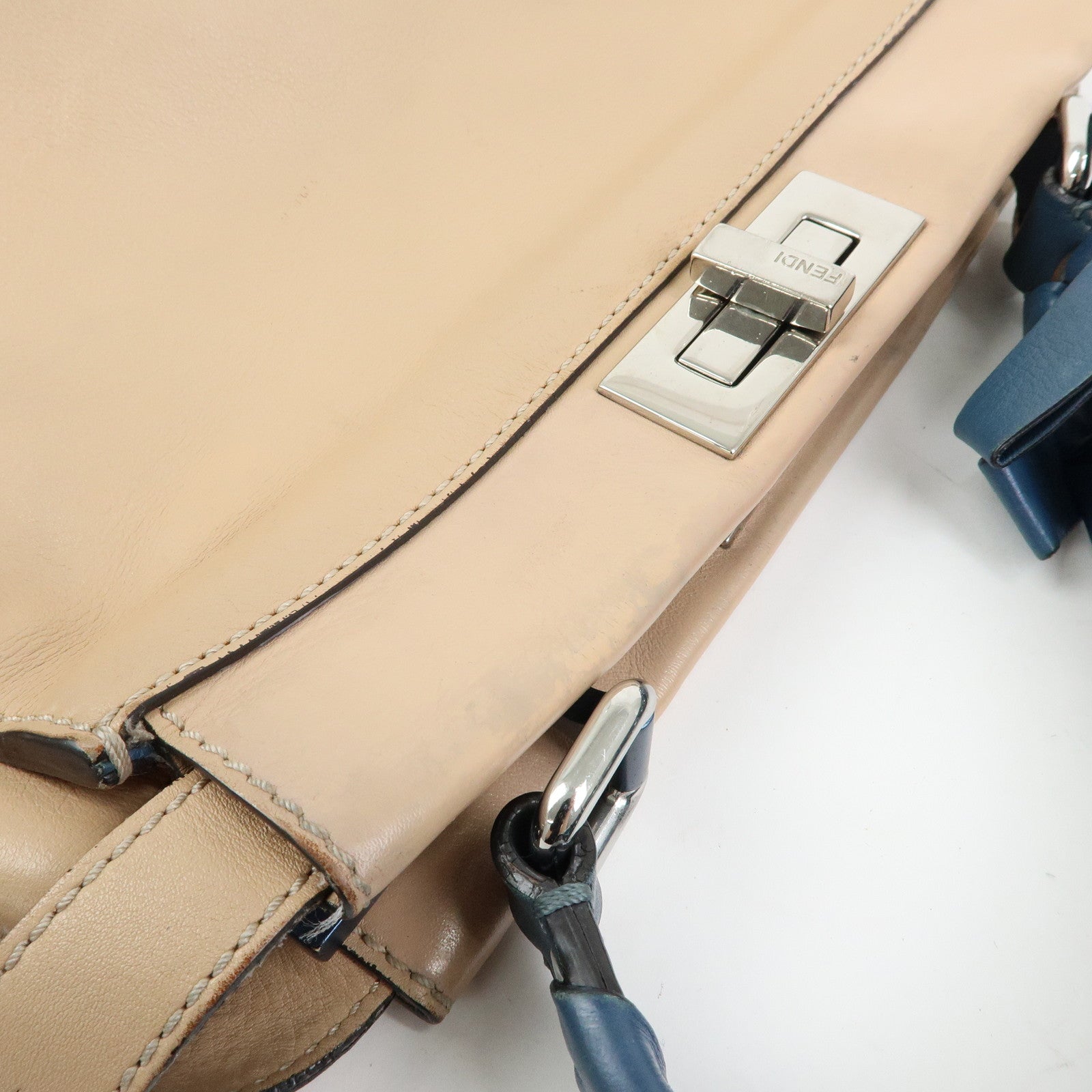 FENDI Peekaboo Medium Leather 2Way Bag Hand Shoulder Bag Beige 8BN290