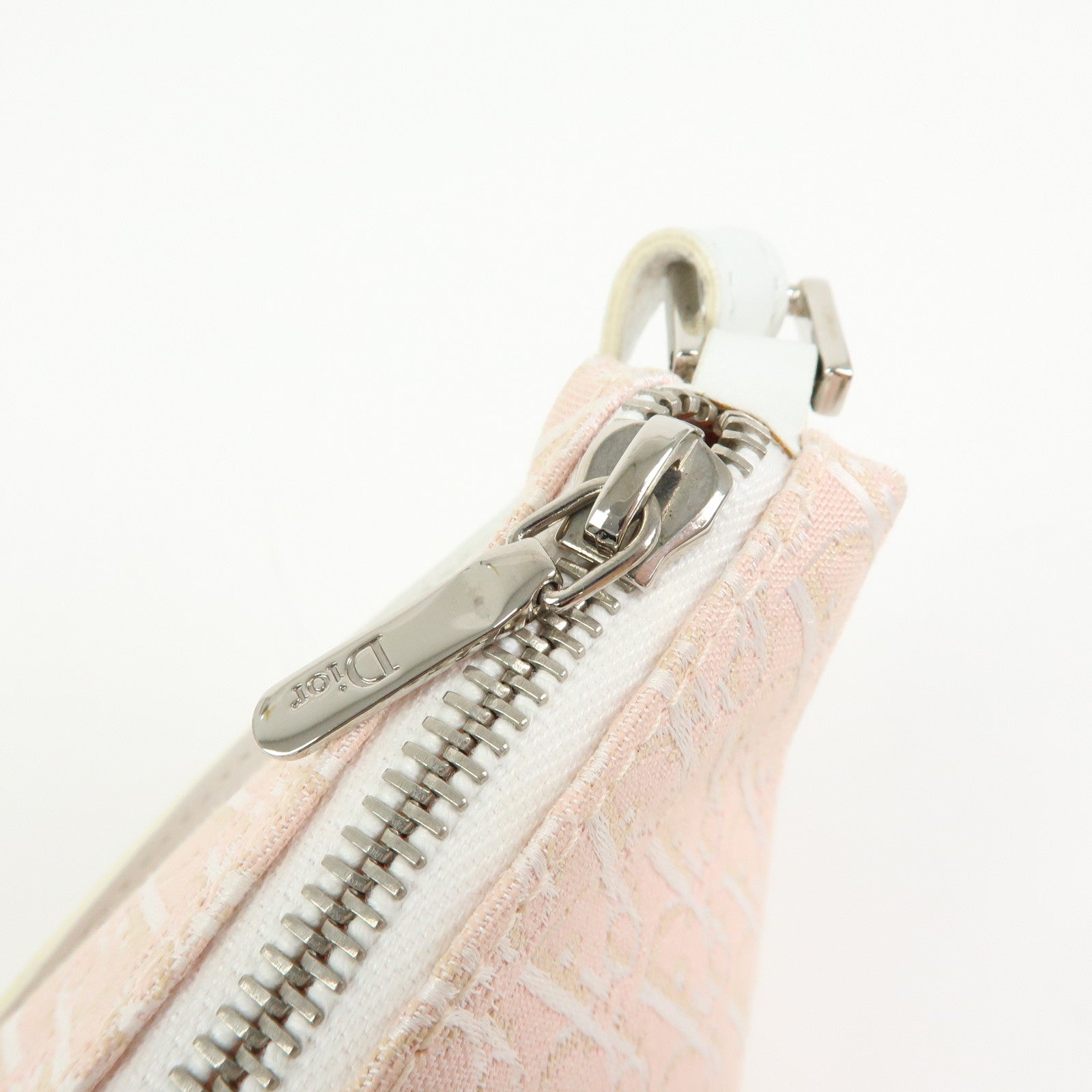 Christian Dior Trotter Canvas Leather Pouch Hand Bag Pink White