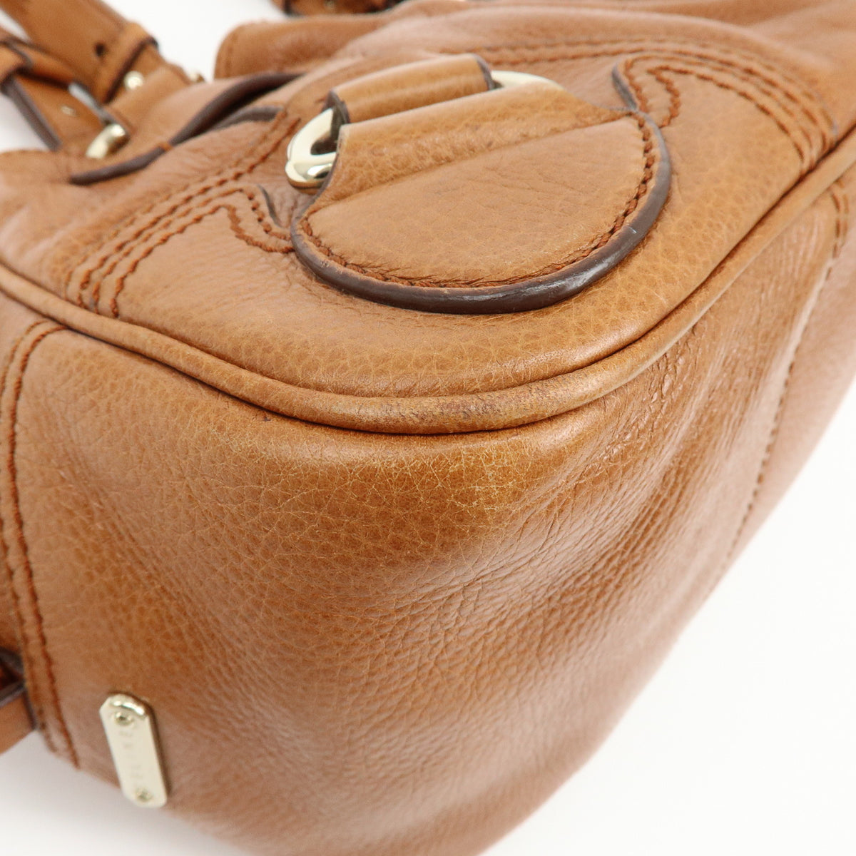 CELINE Macadam Leather Shoulder Bag Boston Bag Brown