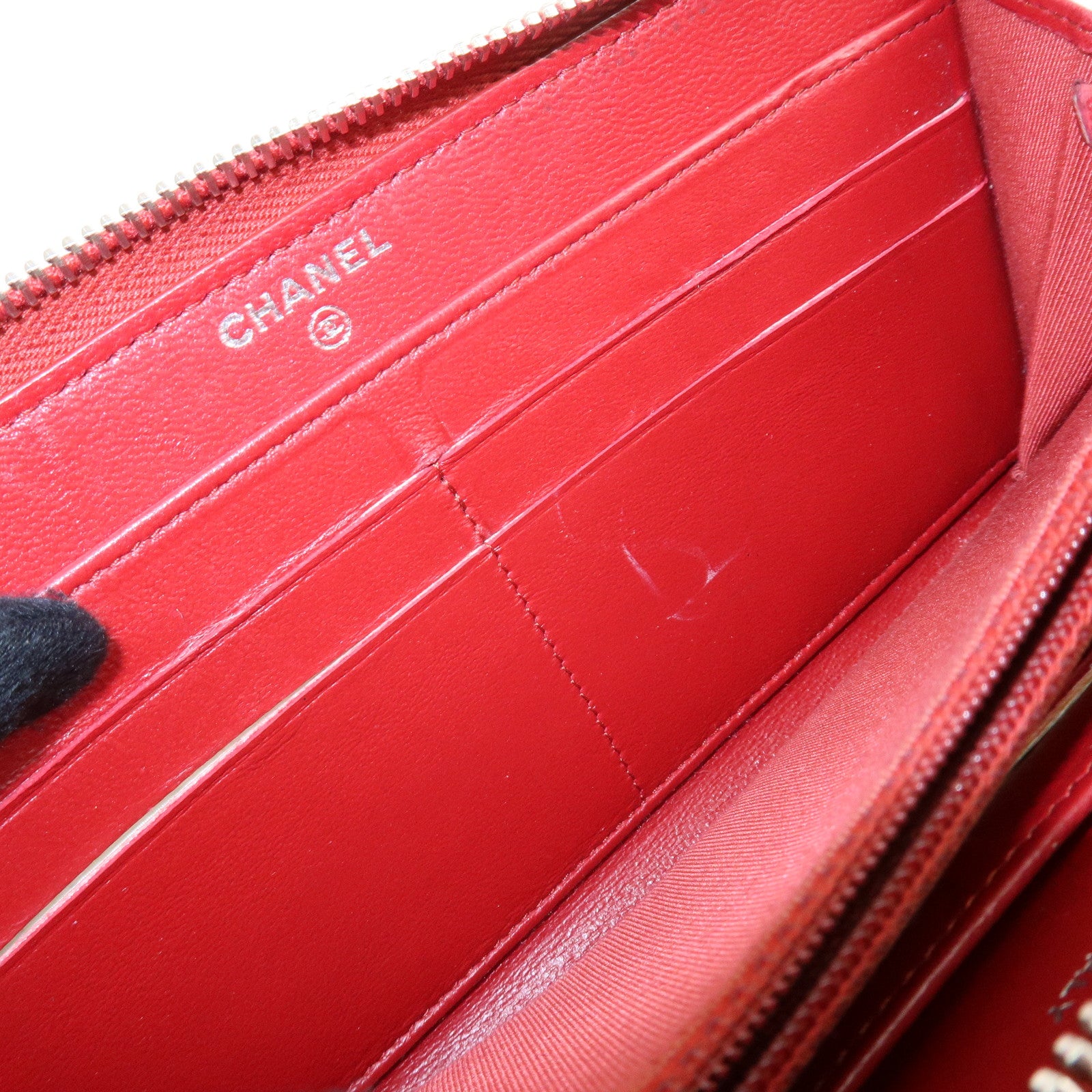 CHANEL COCO Mark Matelasse Round Zippy Long Wallet Red A50097