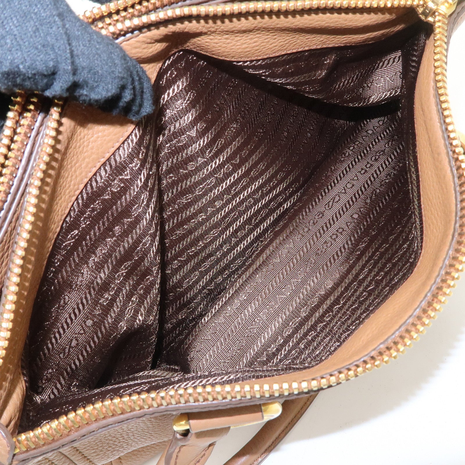 PRADA Logo Leather 2WAY Tote Bag Hand Bag Brown Gold Hardware Used