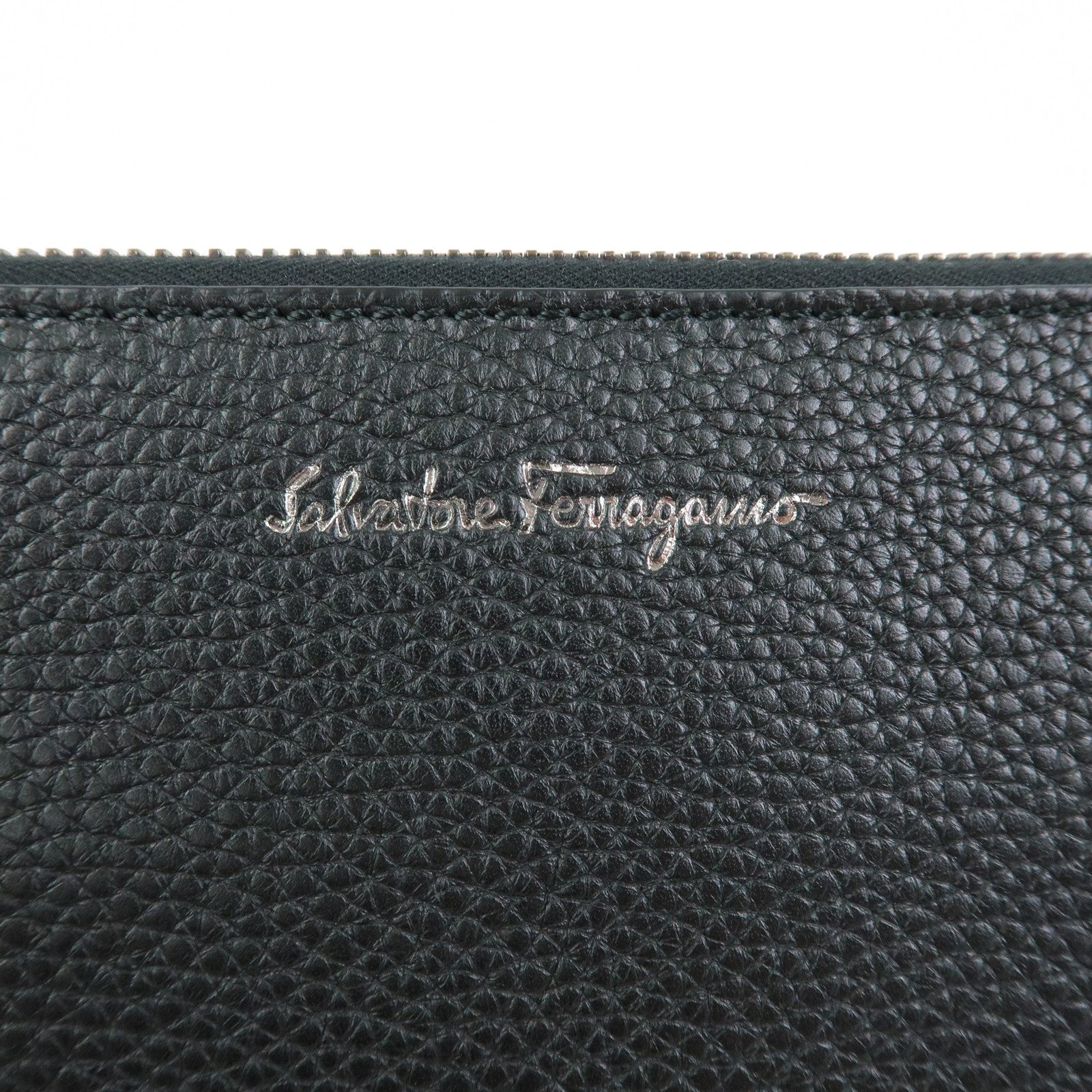 Ferragamo Leather Clutch Bag Flat Pouch Purse Black