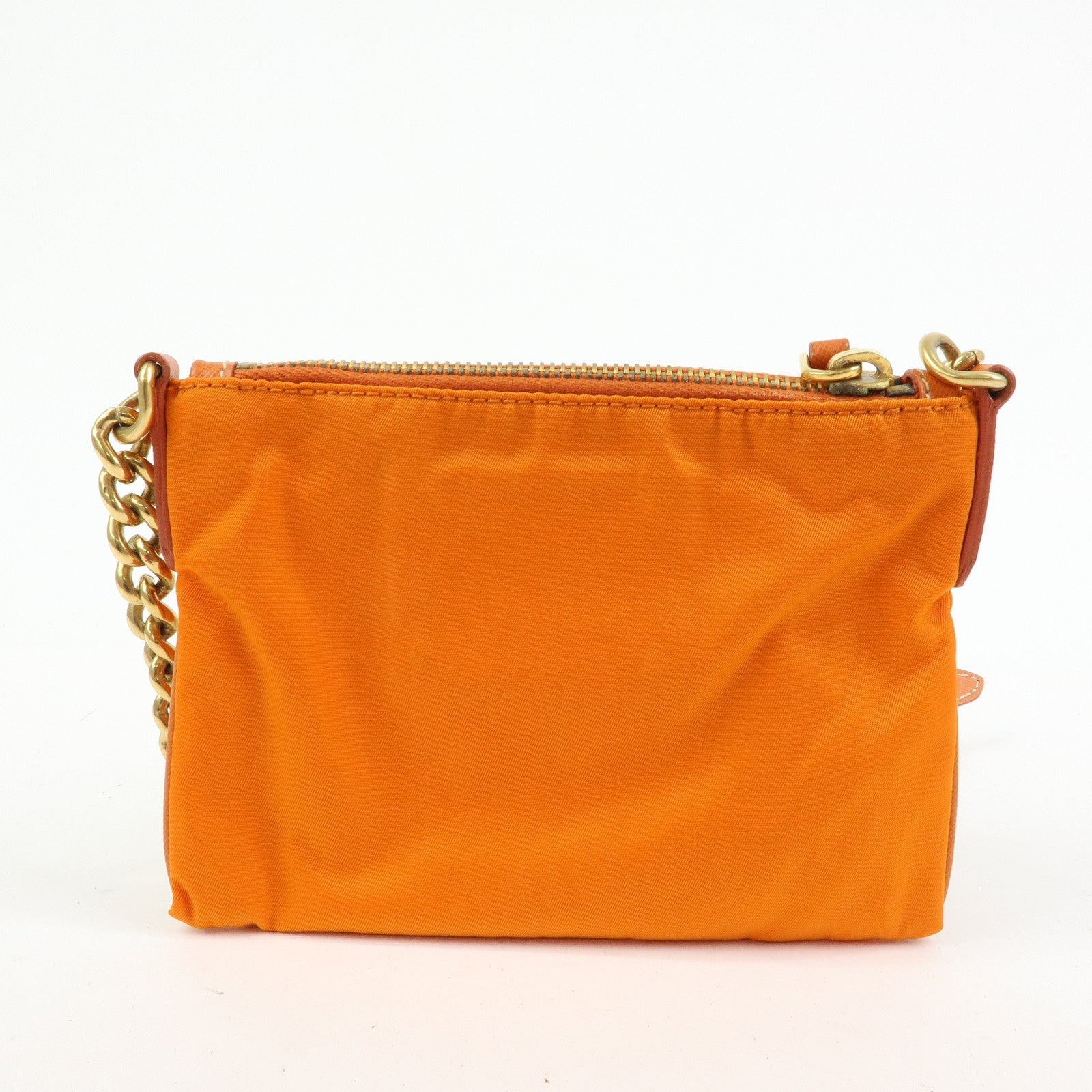 PRADA Nylon Leather Chain Shoulder Bag Crossbody Bag Papaya Orange
