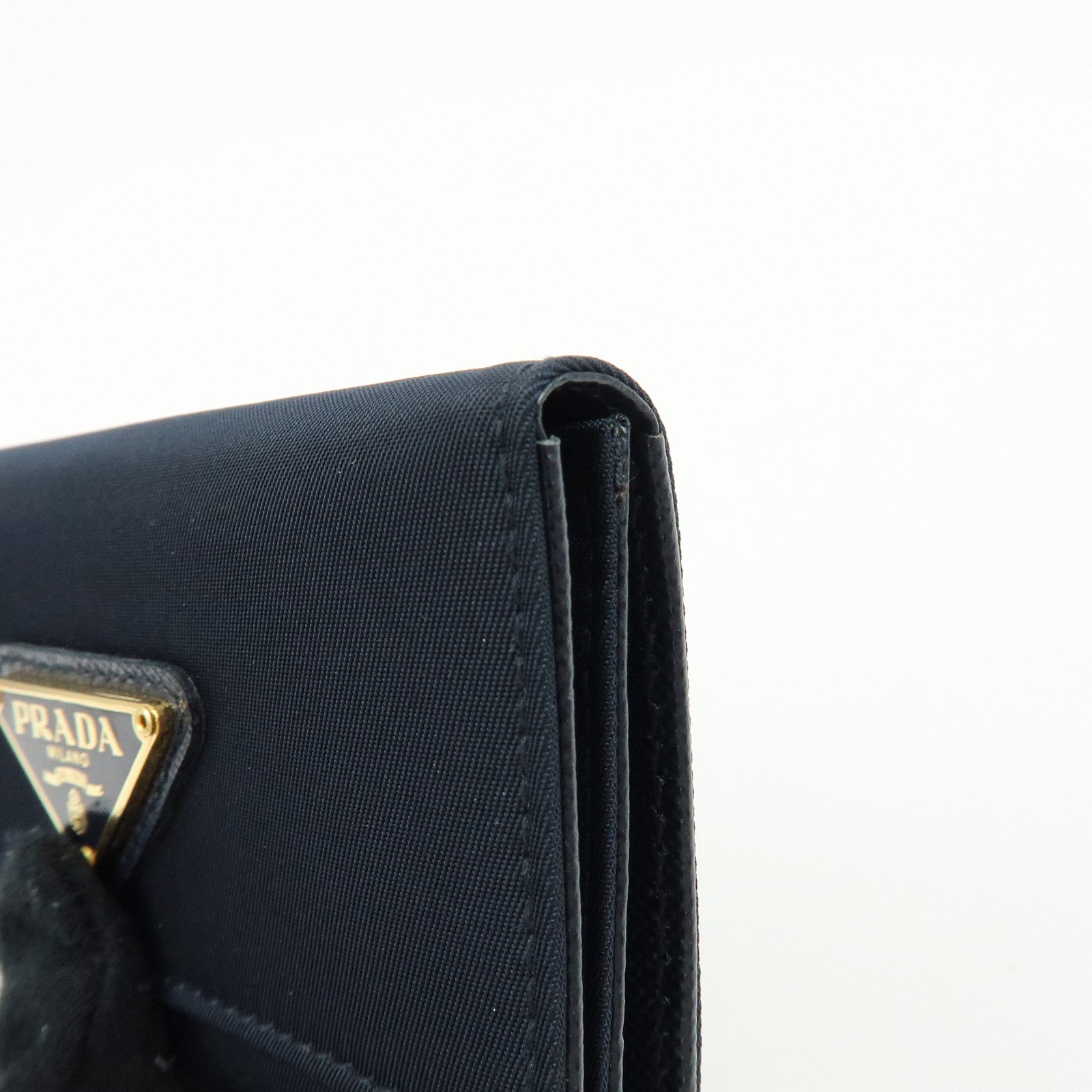 PRADA Triangle Logo Nylon Saffiano Leather Key Case Black 1M0222