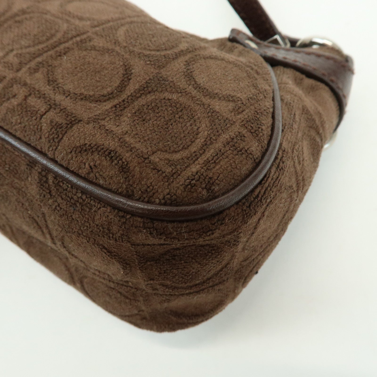Ferragamo Gancini Pile Leather Shoulder Bag Hand Bag Dark Brown