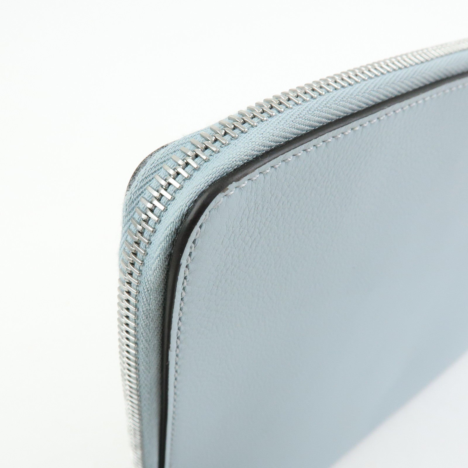 FENDI Leather Clutch Bag Document Case Flat Pouch Light Blue 7N0167
