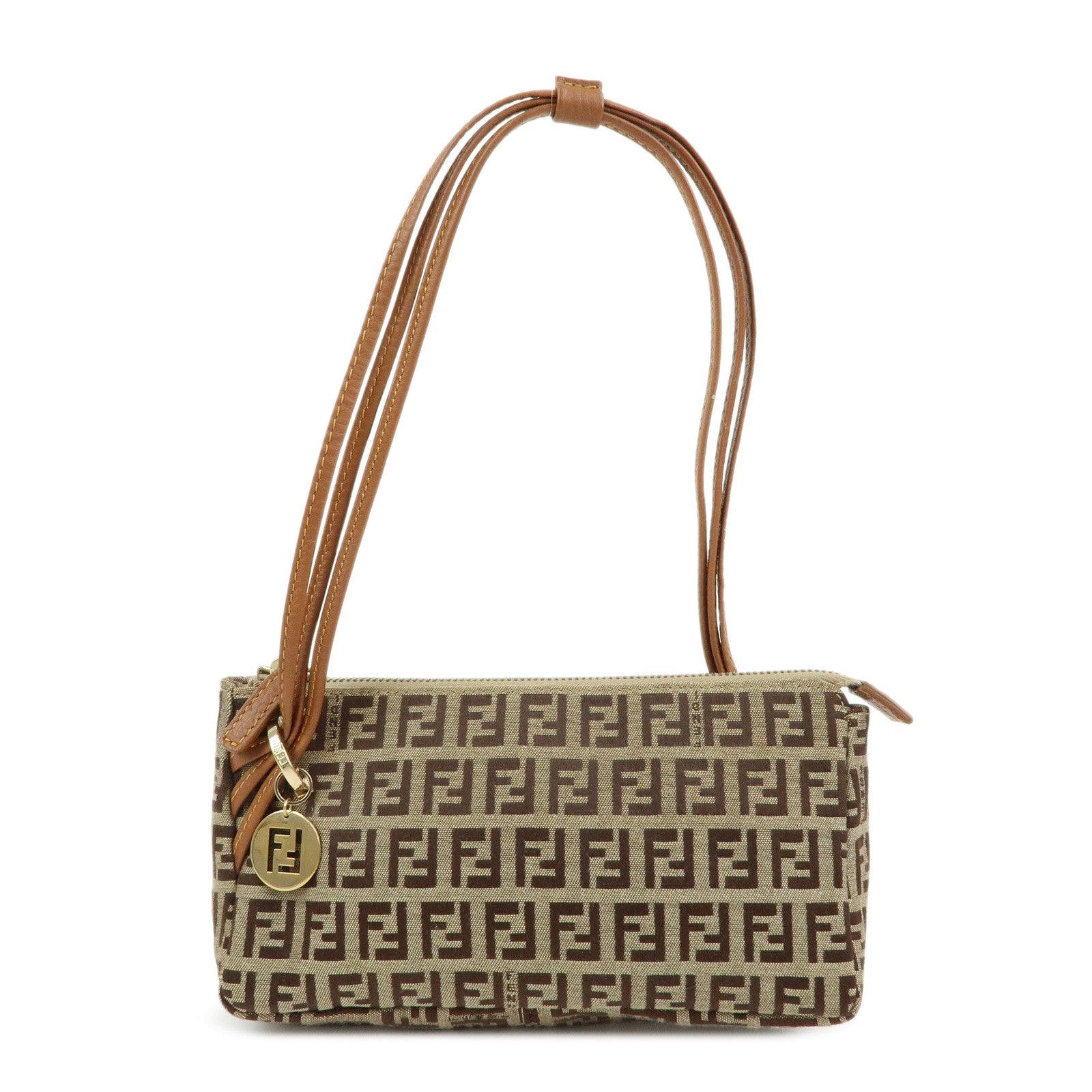 FENDI Zucchino Canvas Leather Hand Bag Accessory Pouch Beige 8BR513