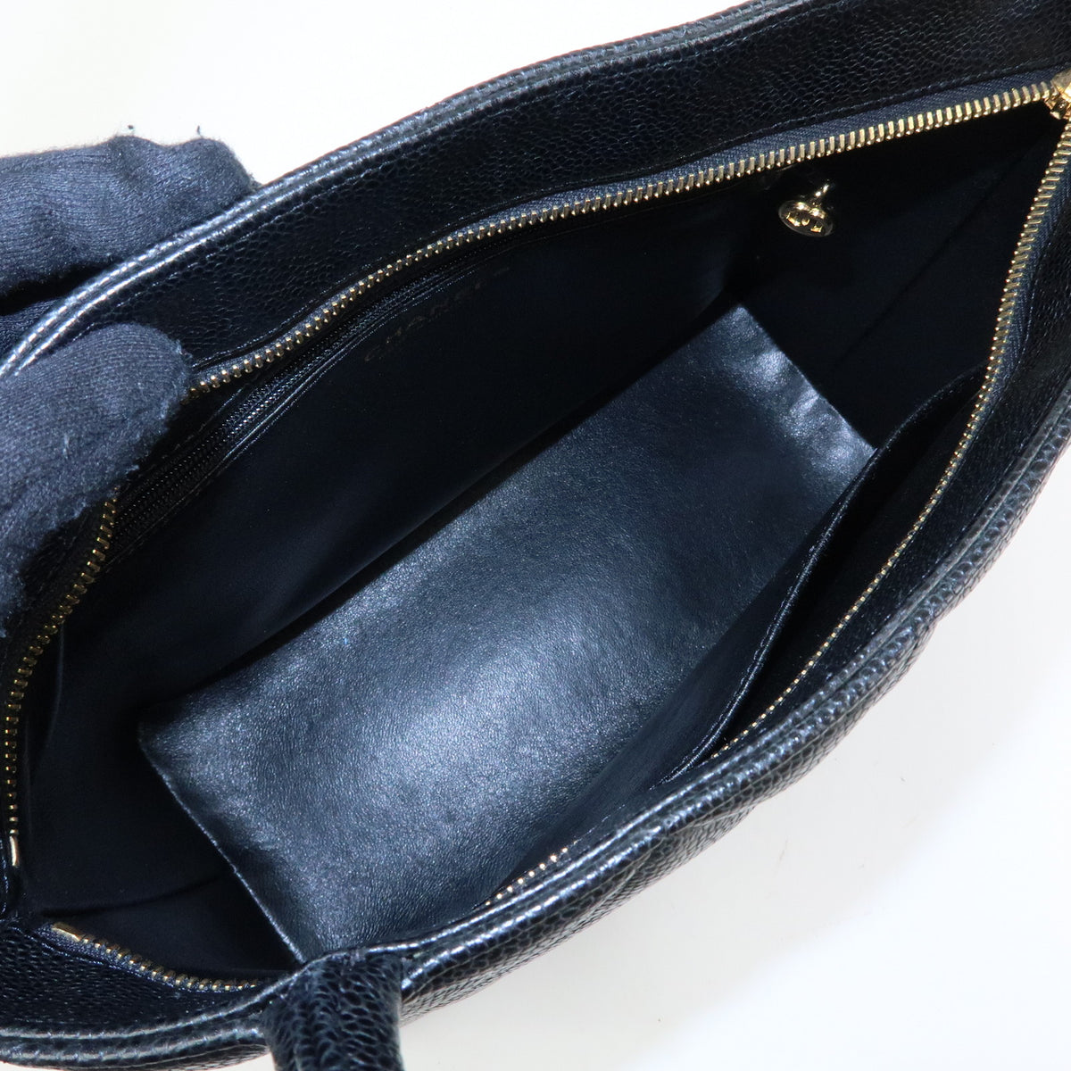 CHANEL Matelasse COCO Mark Caviarskin Medallion Tote Bag Black A01804