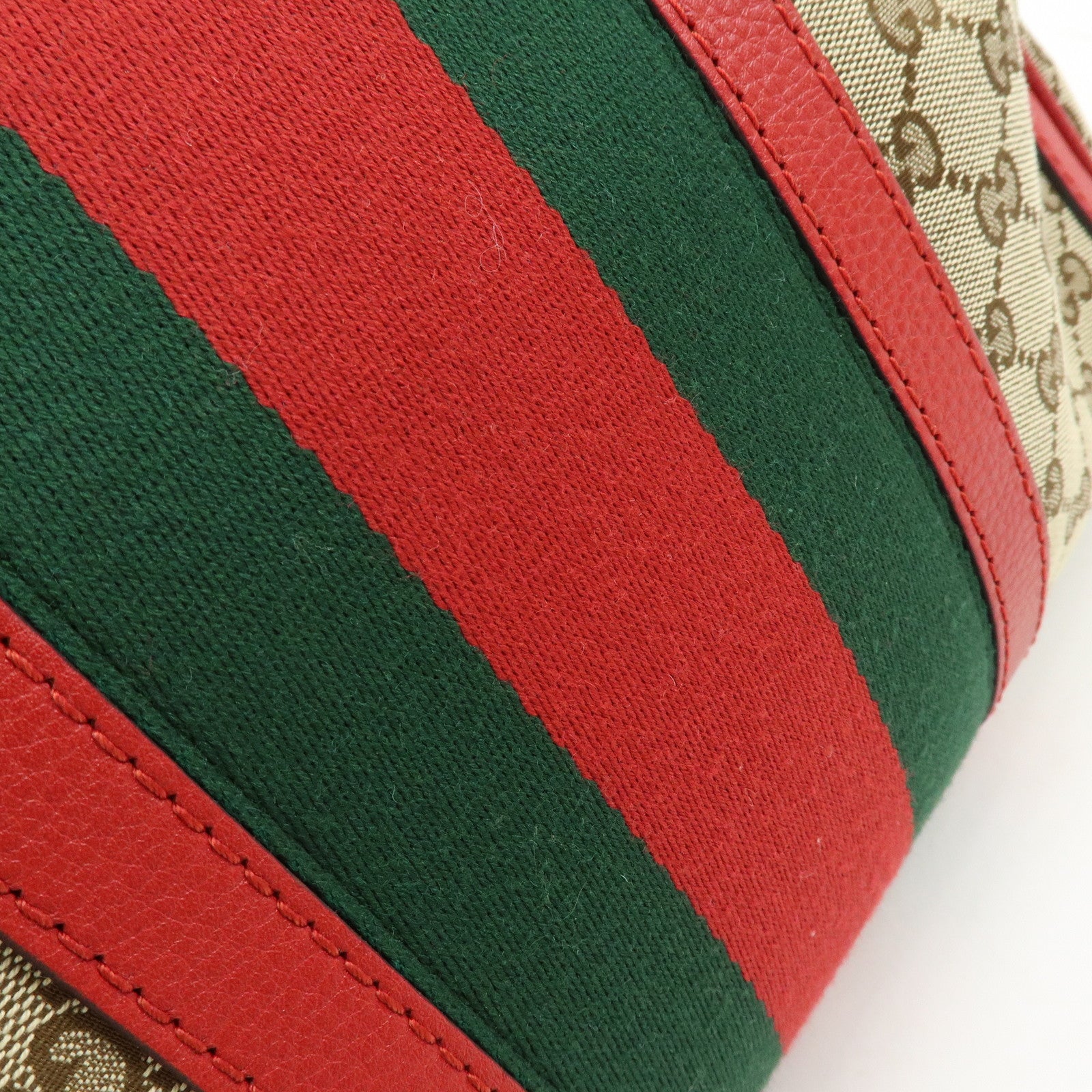 GUCCI Sherry GG Canvas Leather 2Way Bag Boston Bag Beige Red 247205