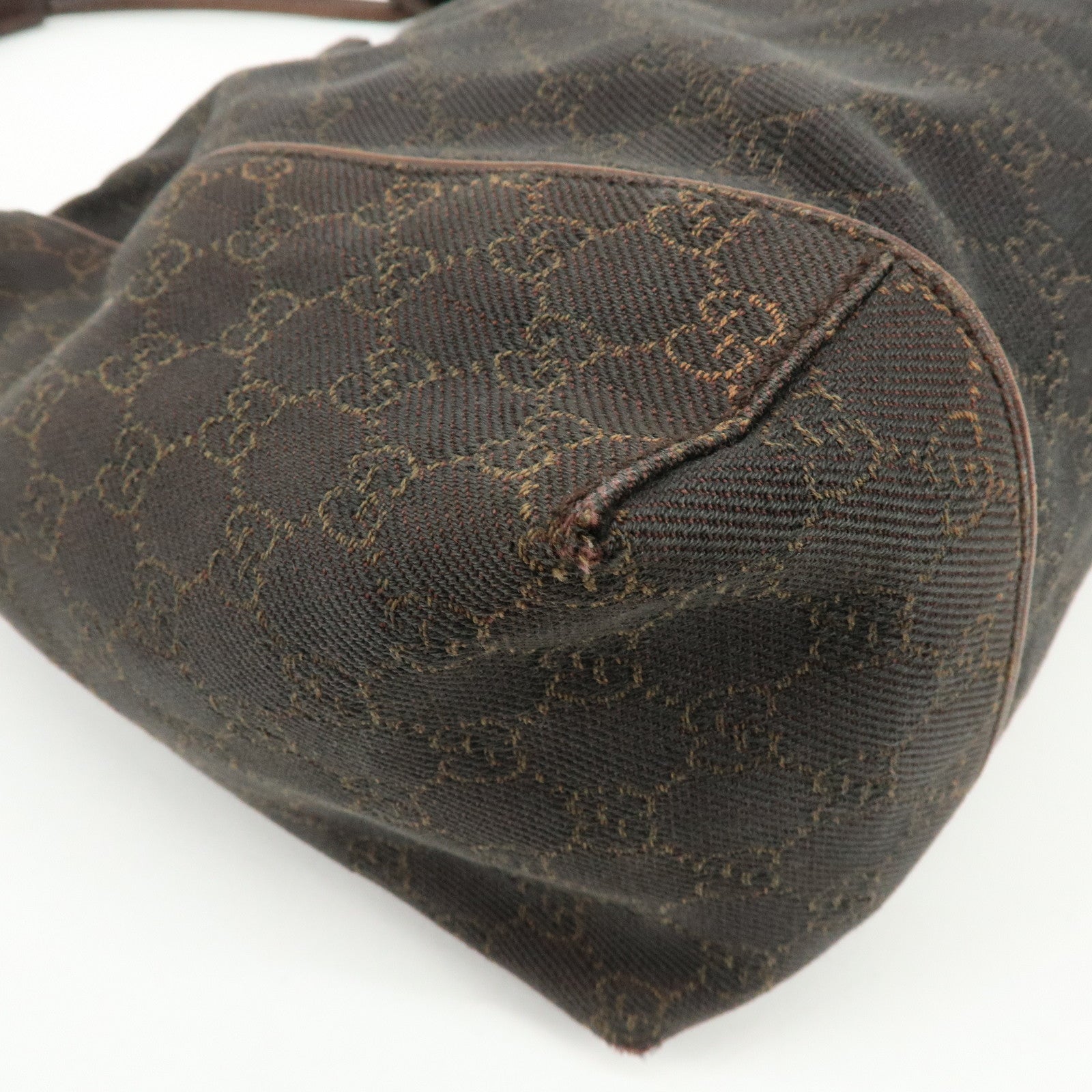 GUCCI GG Canvas Leather Shoulder Bag Hand Bag Dark Brown 101292