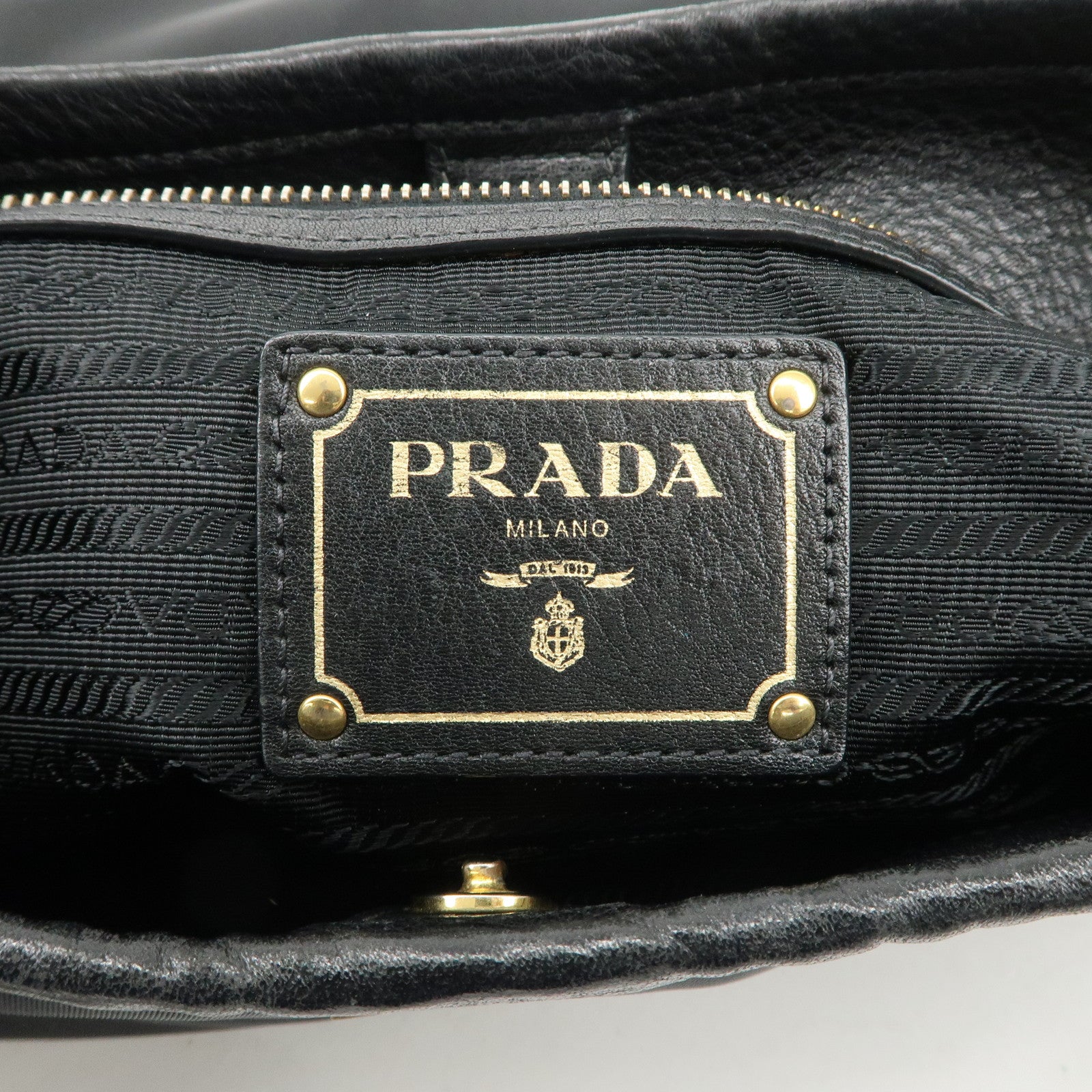 PRADA Logo Nylon Leather 2way Tote Bag Hand Bag Black Gold Hardware Used