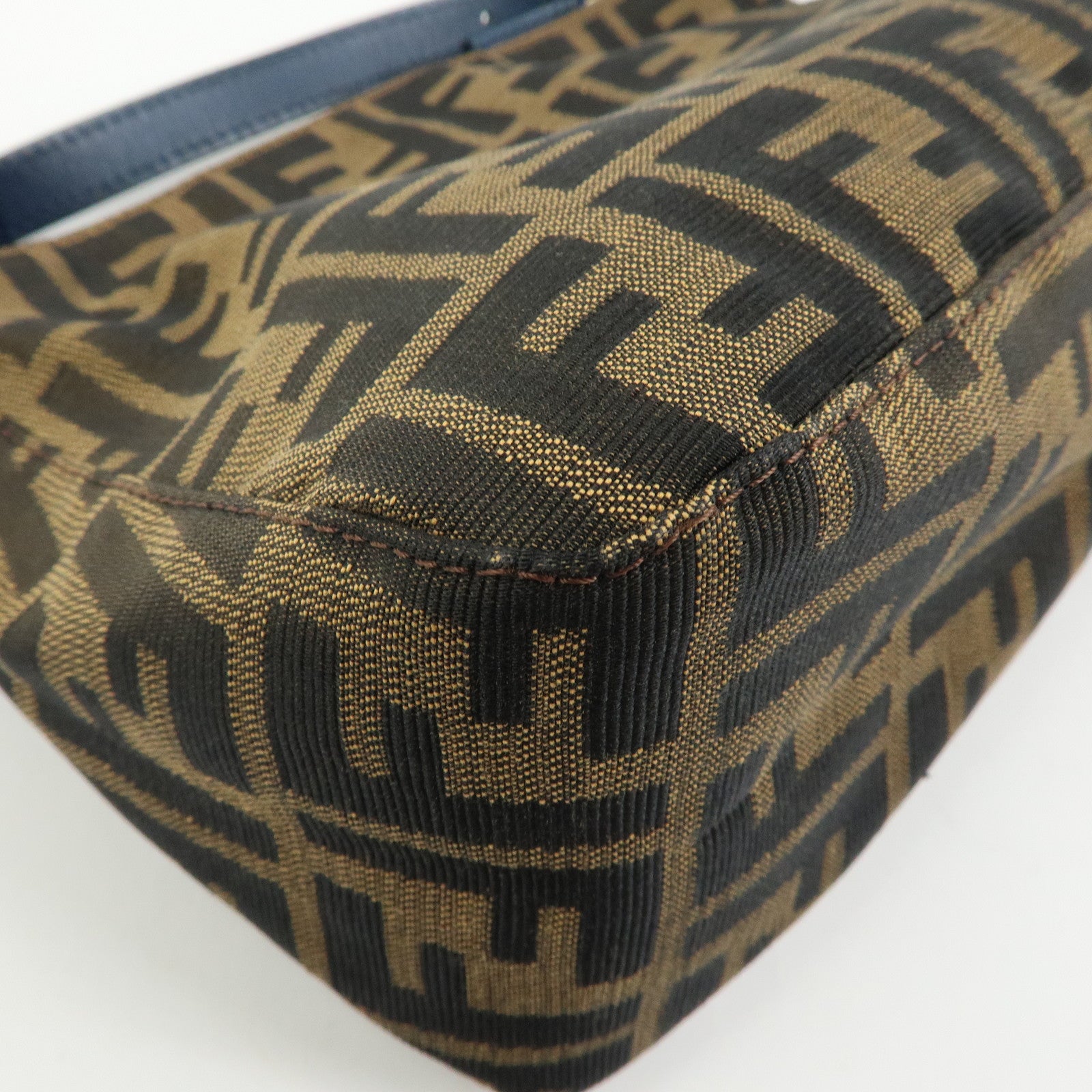 FENDI Zucca Canvas Leather Hand Bag Accessory Pouch Brown Blue 8N0005