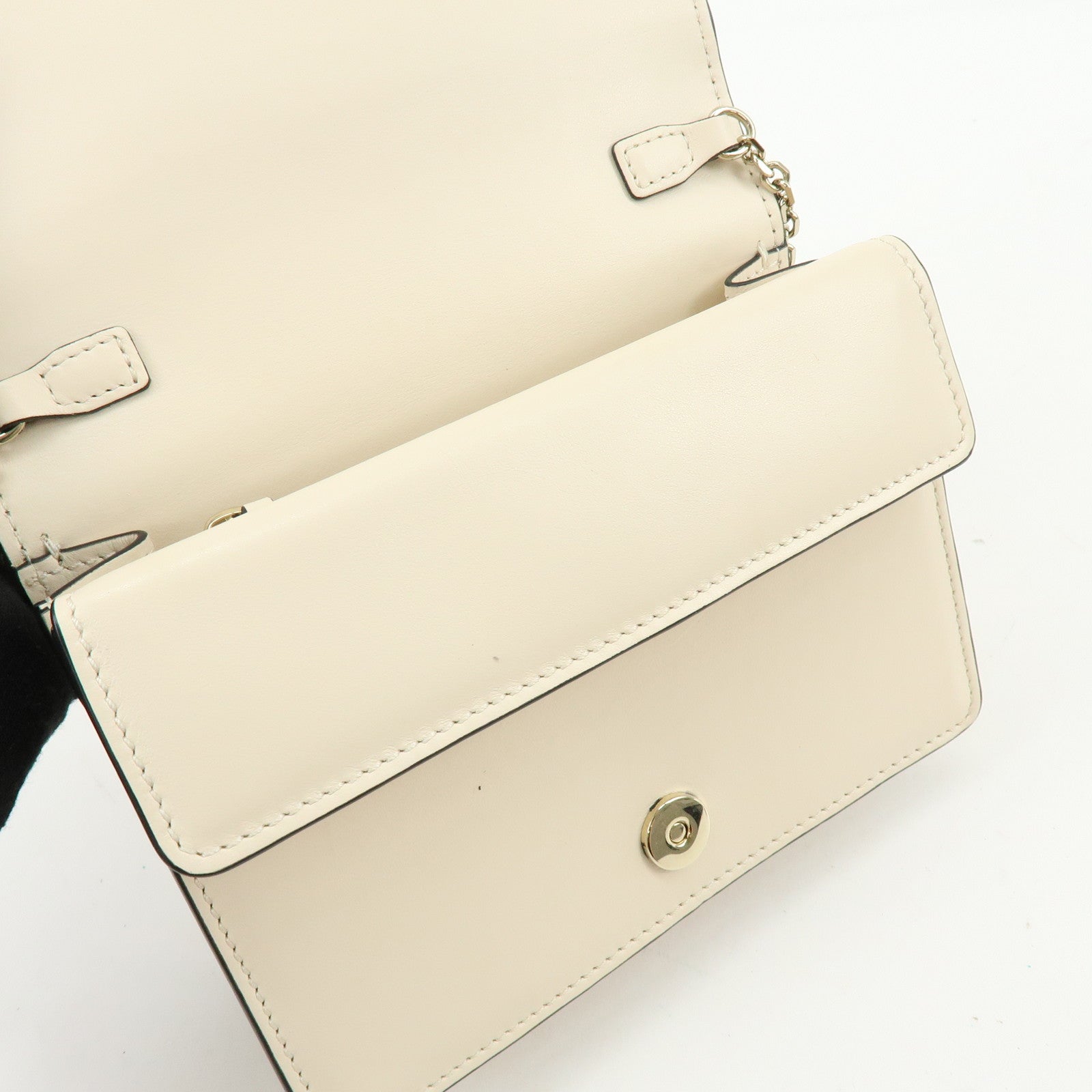 VALENTINO V Logo Leather Chain Shoulder Bag Crossbody Bag Ivory