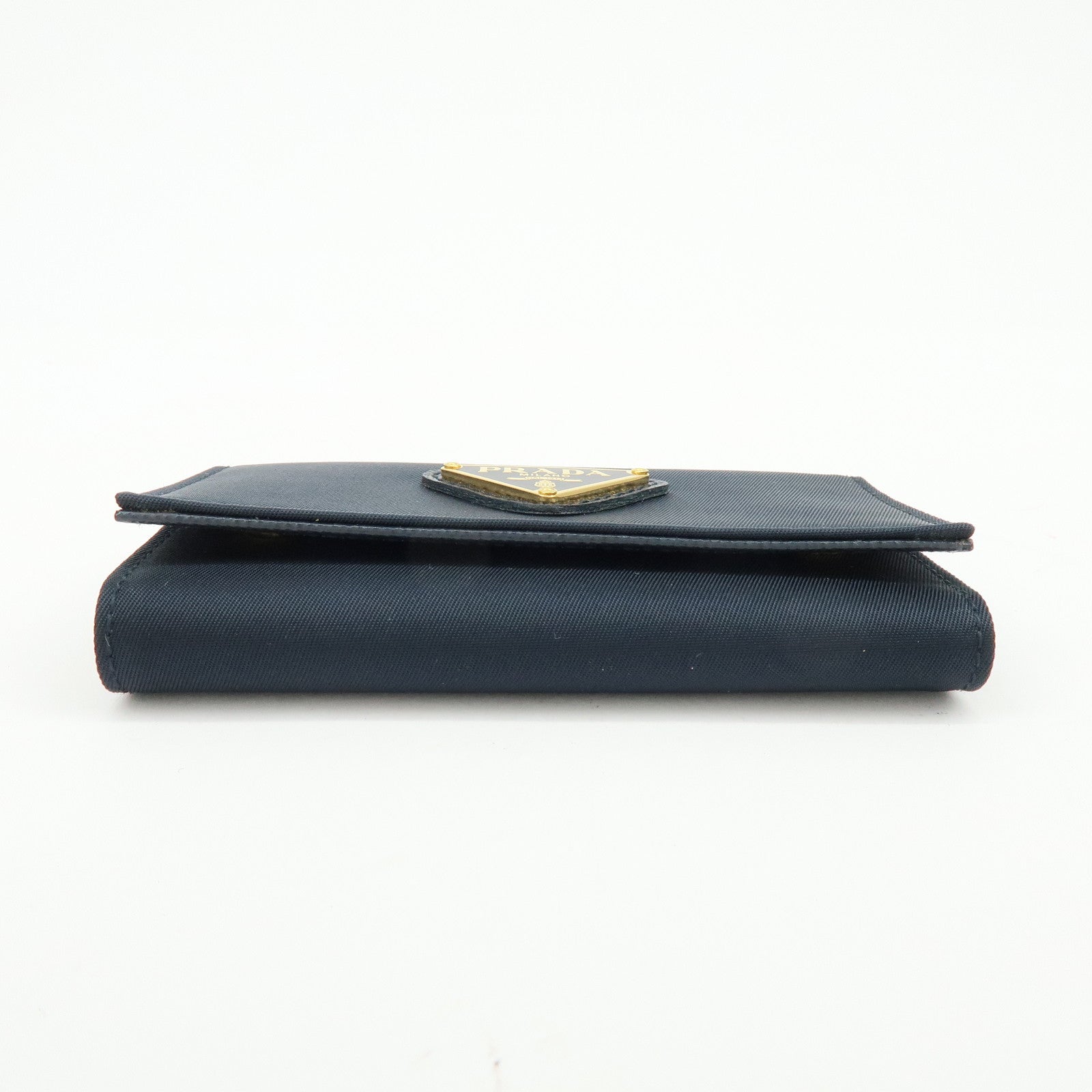PRADA Triangle Logo Nylon Saffiano Leather Key Case Black 1M0222