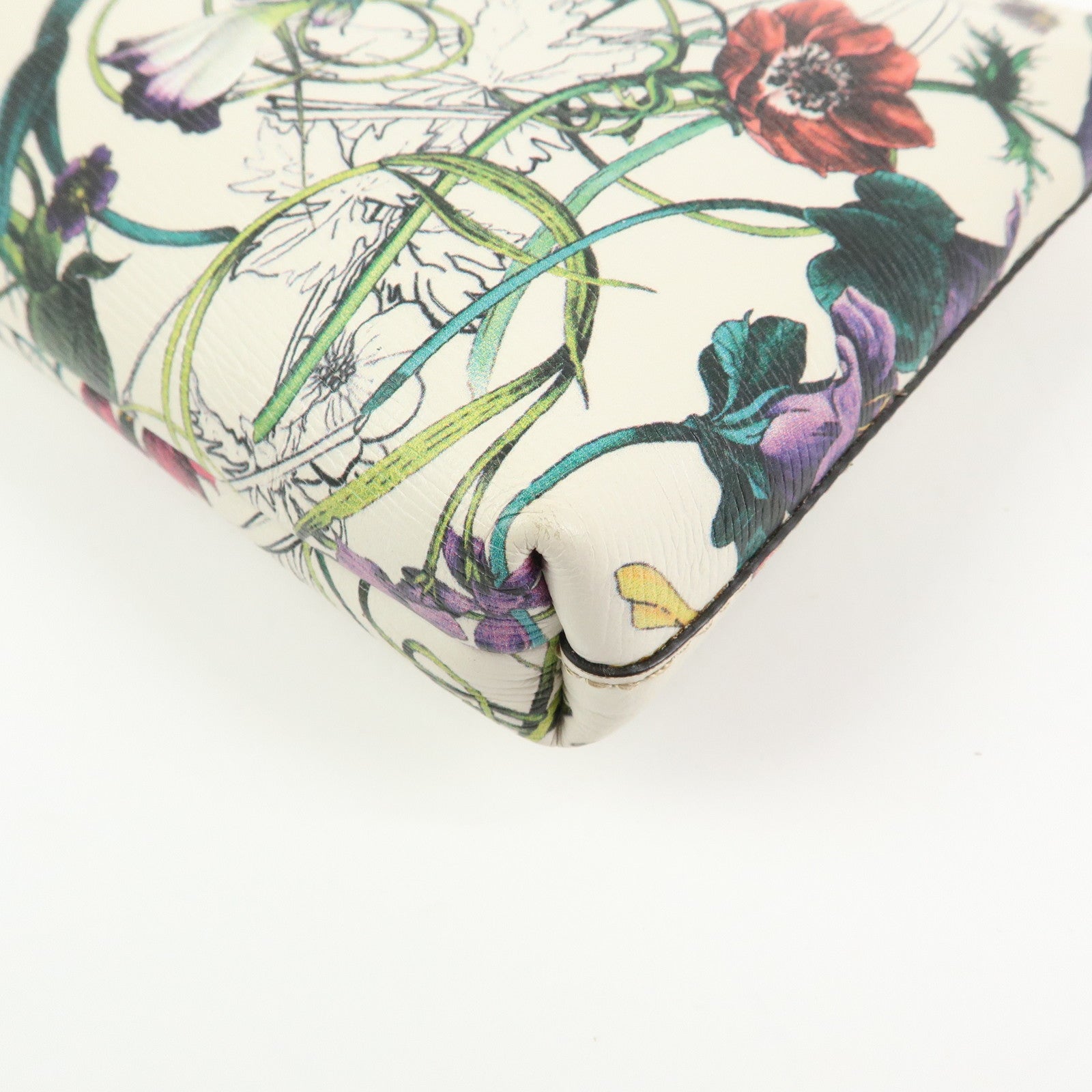 GUCCI Flora Bamboo Leather Cosmetic Accessory Pouch Ivory 338815