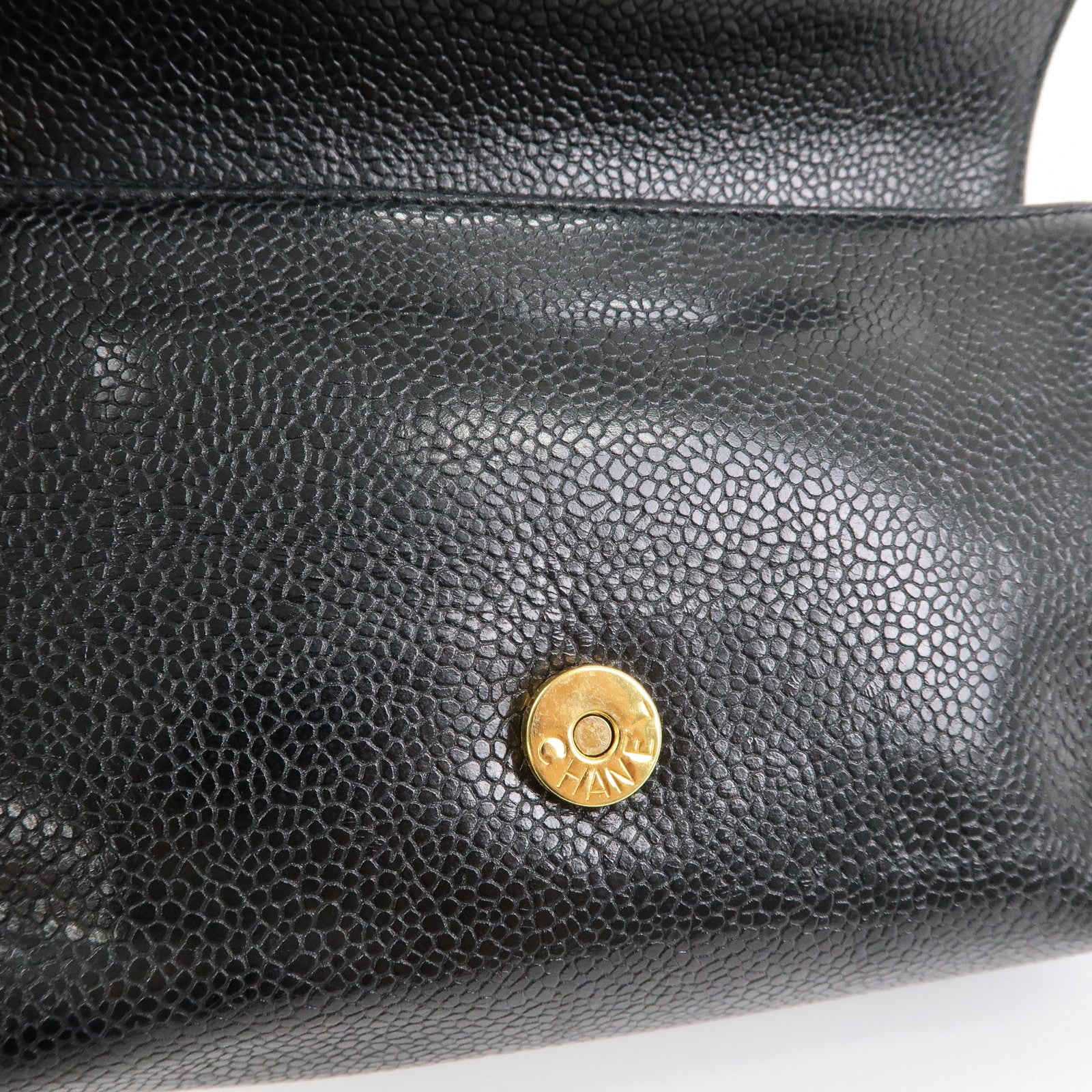 CHANEL COCO Mark Caviarskin Leather Pouch Cosmetic Pouch Black