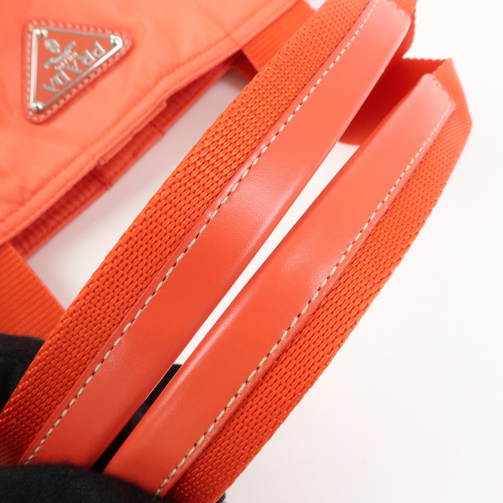 PRADA Triangle Logo Nylon Leather 2Way Bag Tote Shoulder Bag