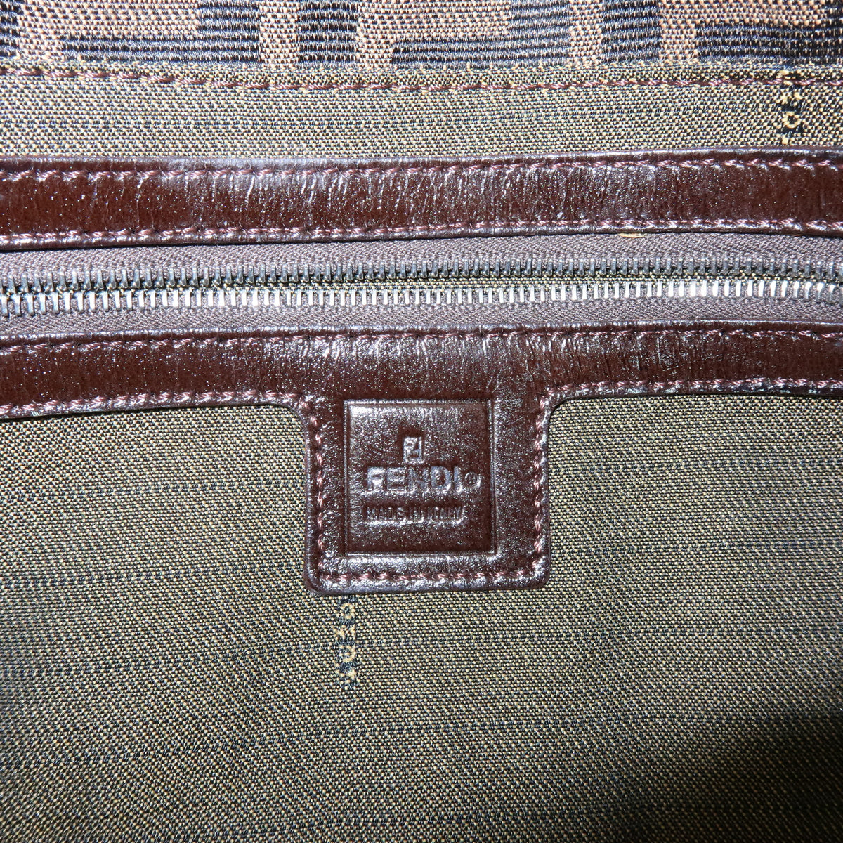 FENDI Mamma Baguette Jacquard Canvas Leather Shoulder Bag Brown 26424