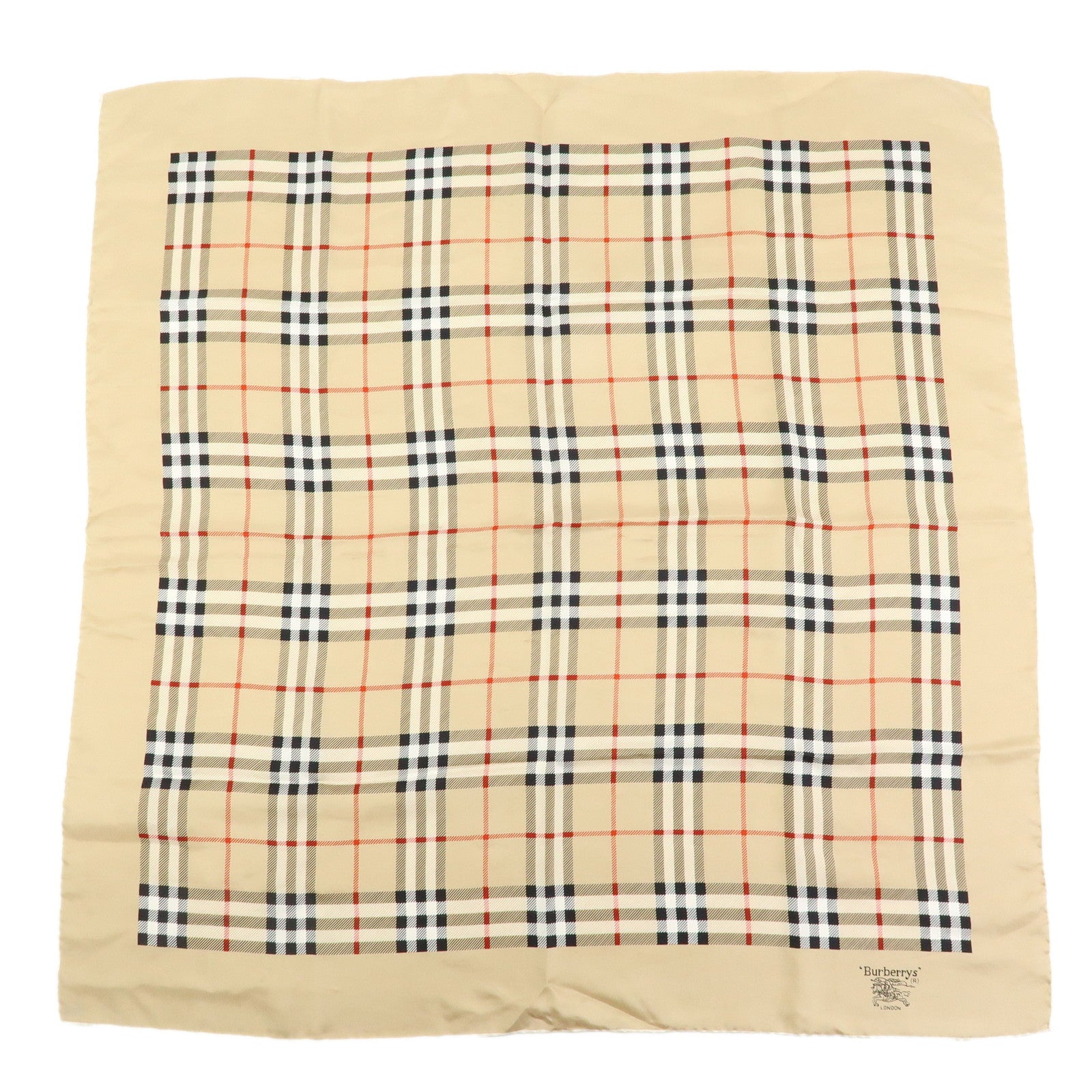 BURBERRY Nova Plaid Silk 100% Scarf Beige Black Red