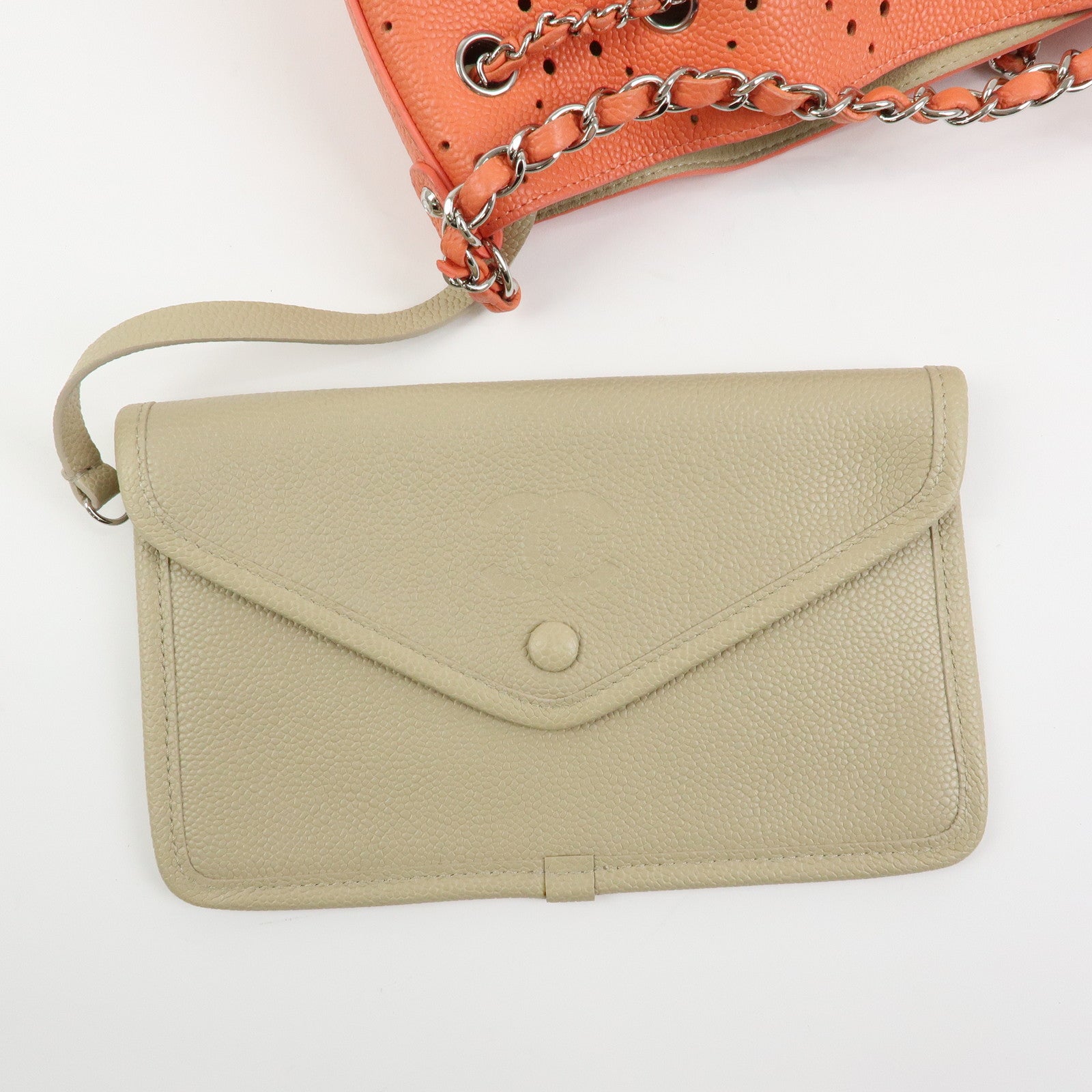 CHANEL COCO Mark Caviarskin Chain Shoulder Bag Hand Bag Orange