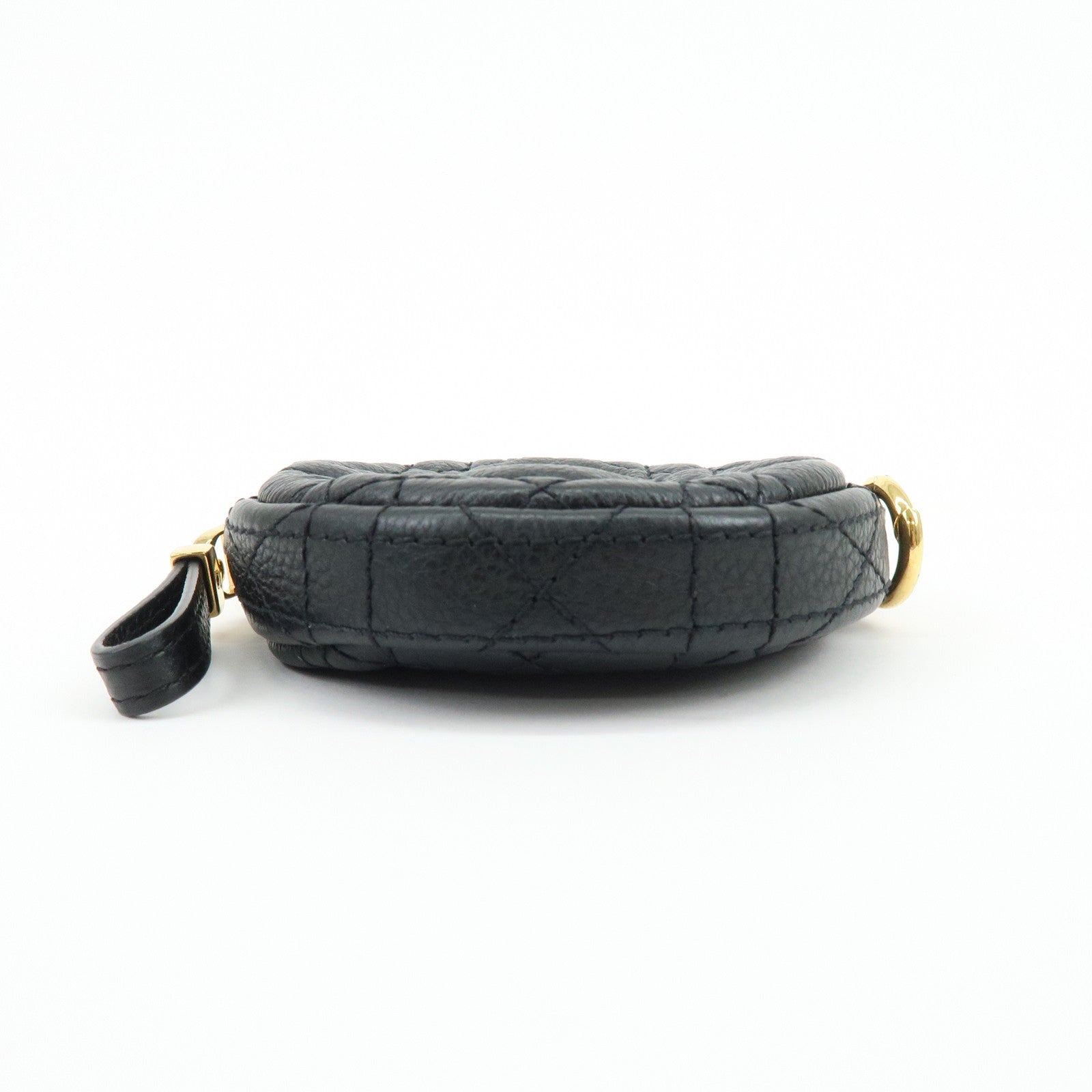 Christian Dior Caro Cannage Calf Skin Round Coin Case Bag Charm Black