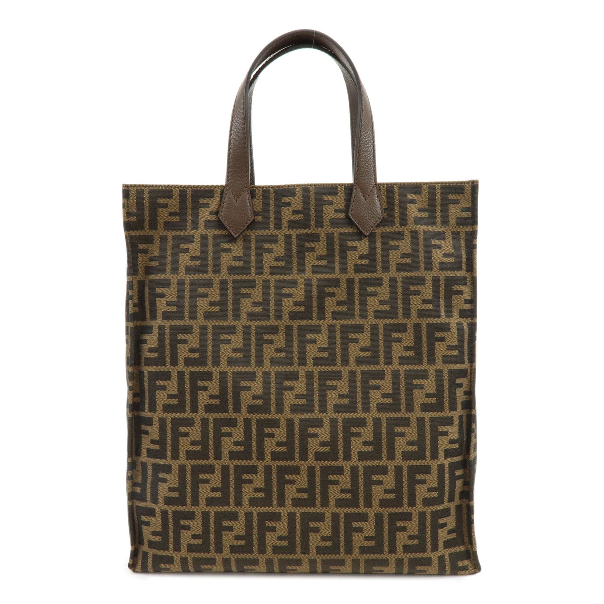 FENDI Zucca Canvas Leather Tote Bag Hand Bag Brown Black 8BH263