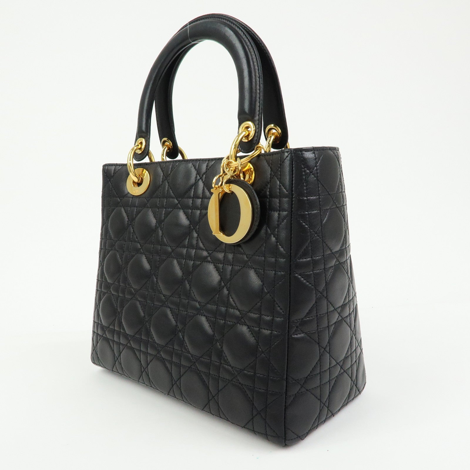 Christian Dior Cannage Lady Dior Leather Hand Bag Black