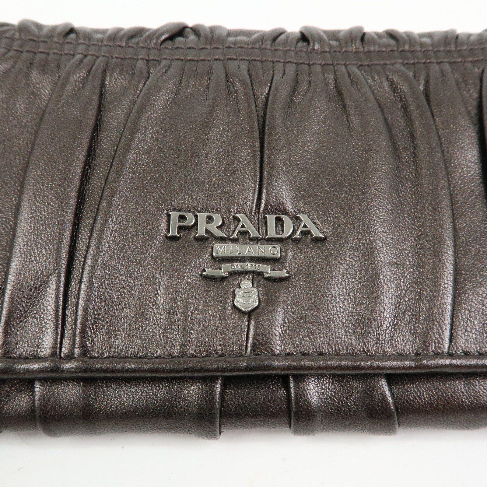 PRADA Logo Nappa Gaufre Leather Flap Bi-fold Long Wallet Bronze 1M1132