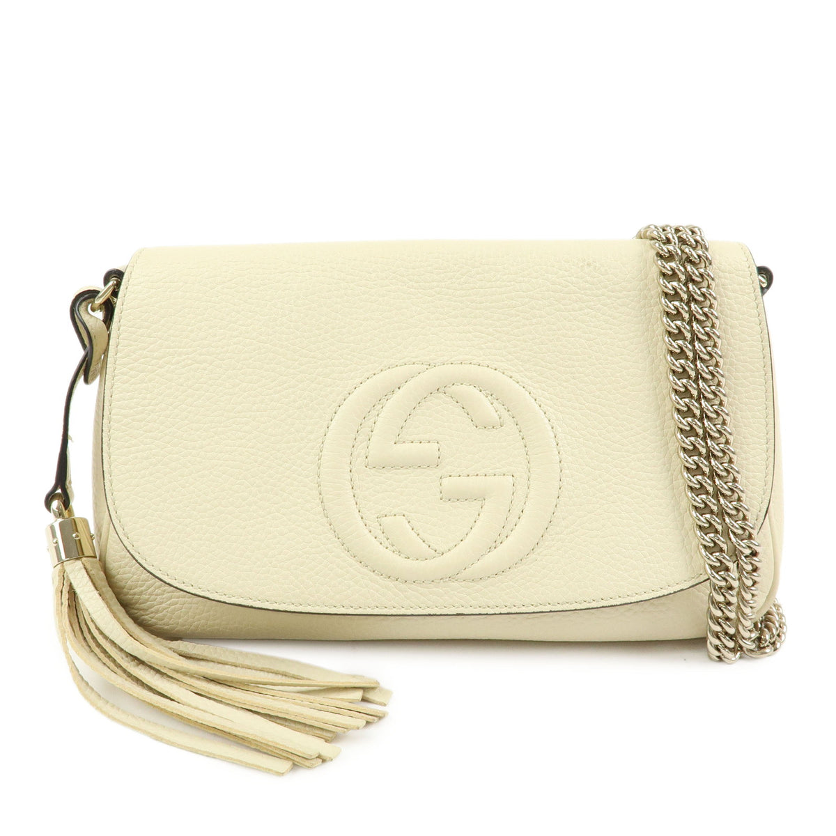 GUCCI SOHO Interlocking G Leather Chain Shoulder Bag White 536224