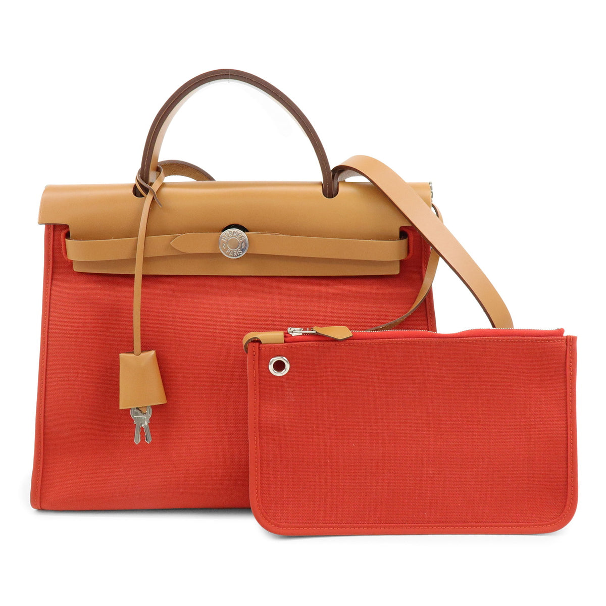 HERMES Toile Militaire Herbag Zip PM 2Way Bag T Stamped Sanguine