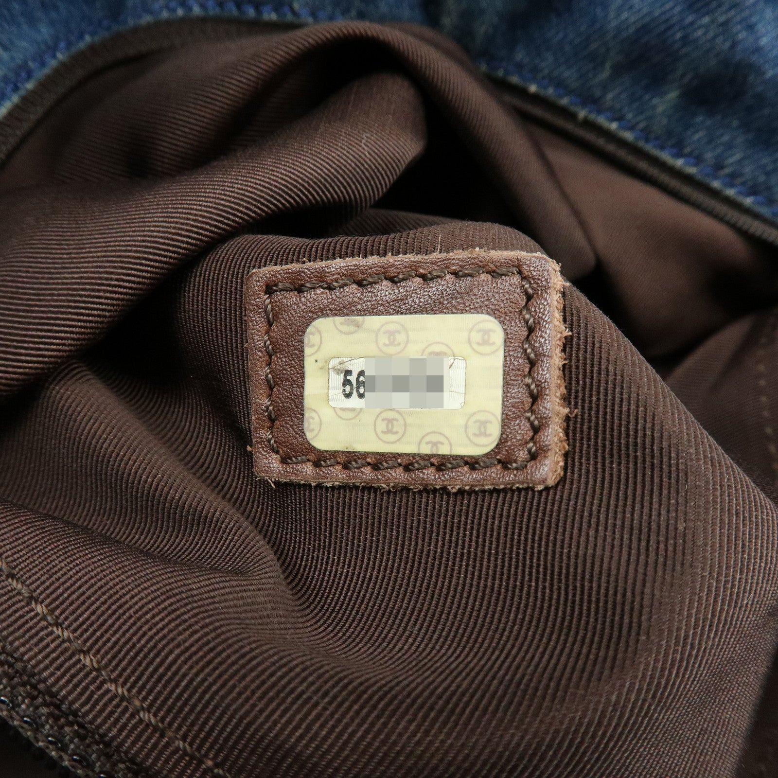 CHANEL COCO Mark Denim Leather Tote Shoulder Bag Blue Brown