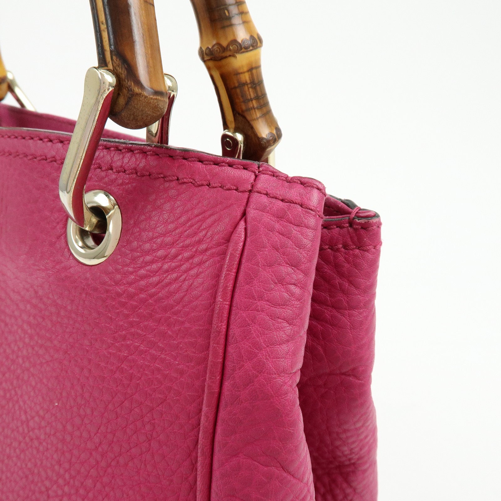 GUCCI Bamboo Shopper Small Leather 2Way Bag Hand Bag Pink 336032