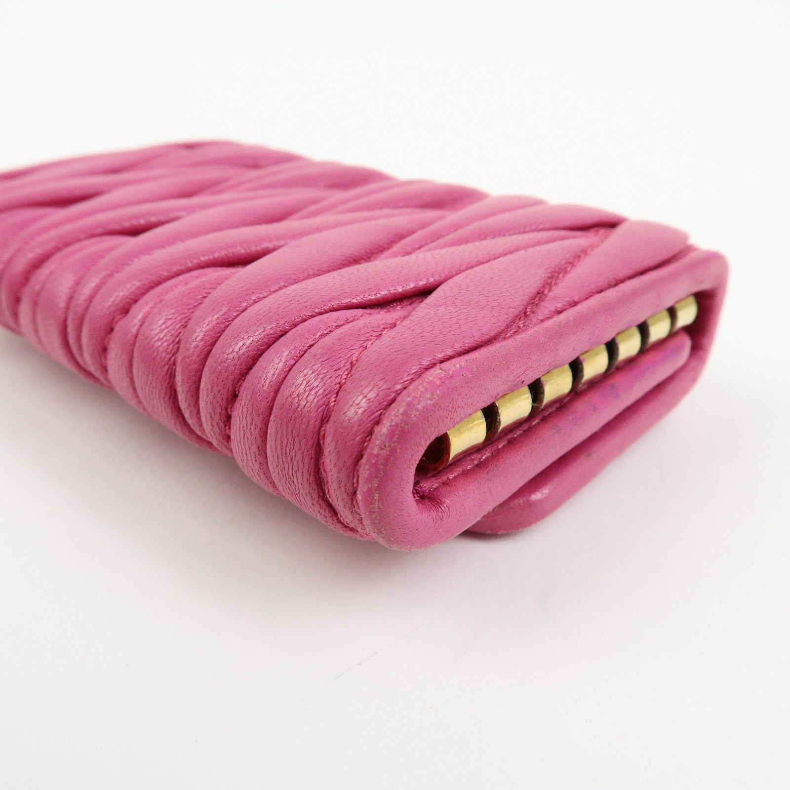 MIU MIU Matelasse Leather 6 Ring Key Case Key Holder Pink