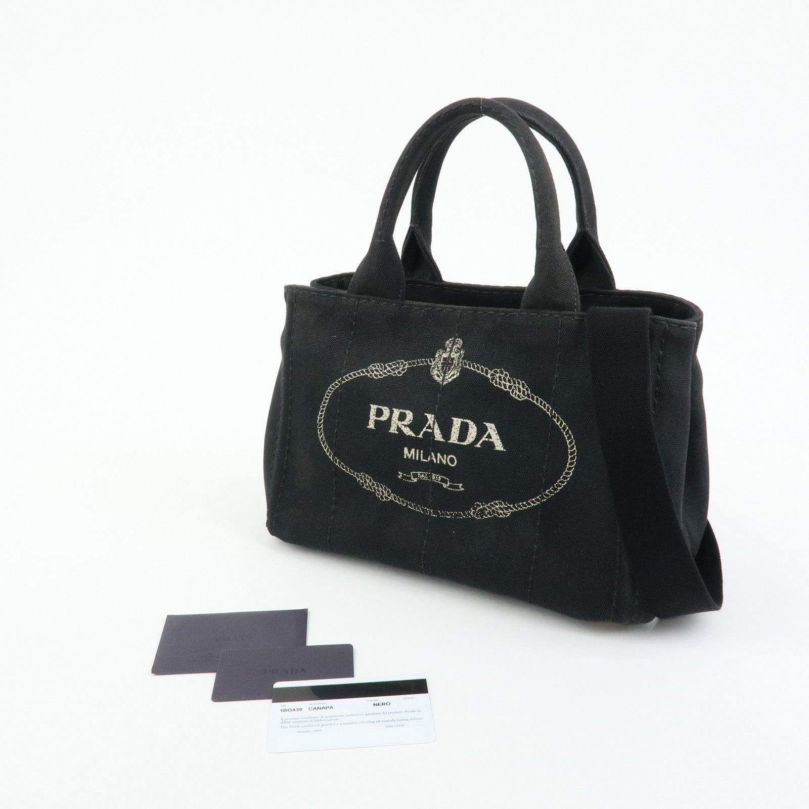 PRADA Canapa Triangle Logo Mini Canvas 2Way Hand Bag Black 1BG439