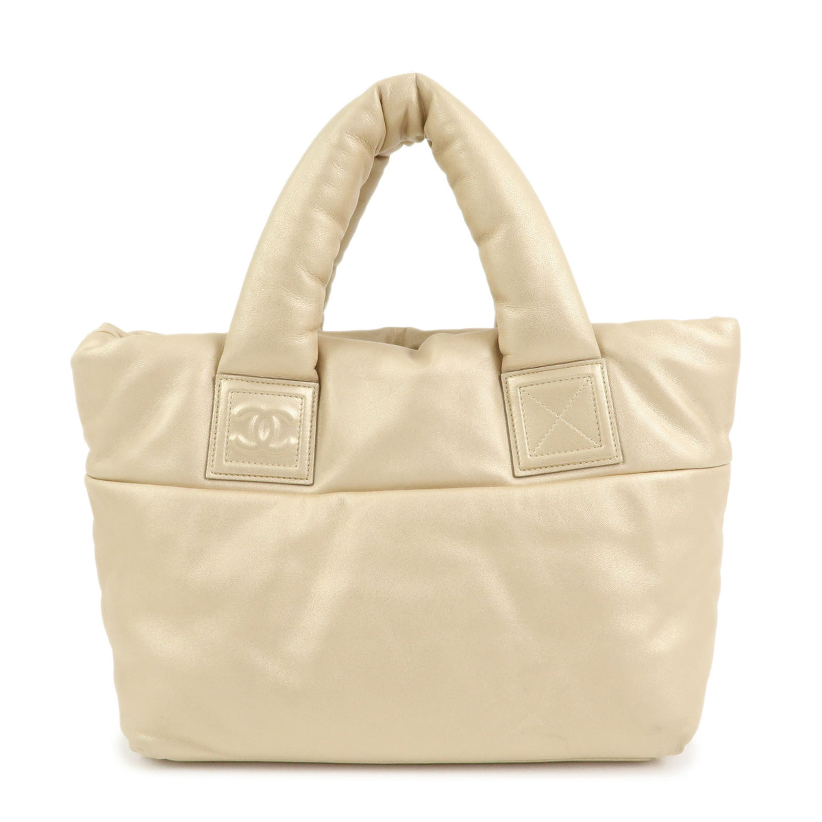 CHANEL COCO Cocoon Nylon Leather Medium Tote Bag Hand Bag Gold A48611
