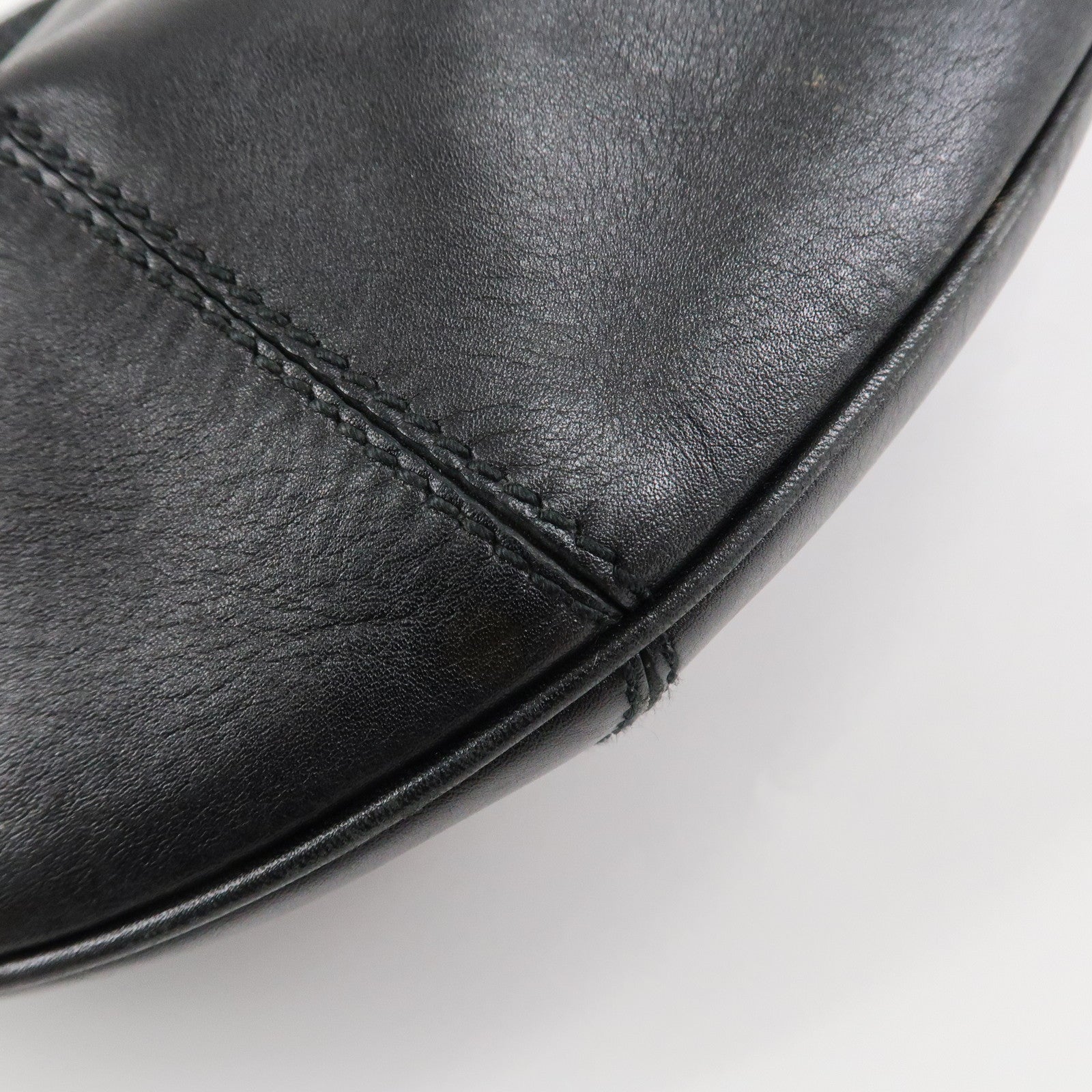 GUCCI Logo Leather Hobo Bag Shoulder Bag Hand Bag Black 204990 Used