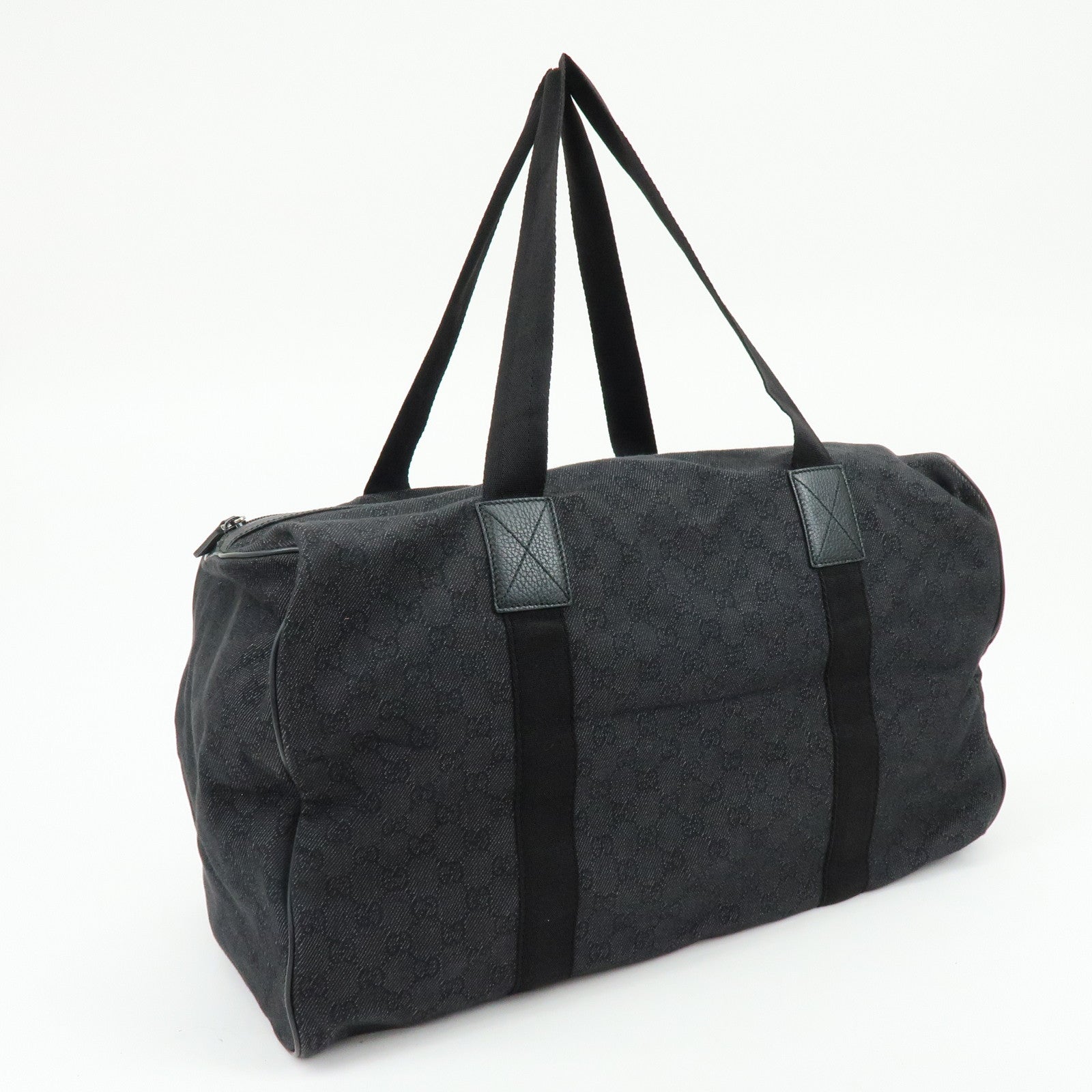 GUCCI GG Denim Leather Boston Bag Shoulder Bag Hand Bag Black 105671