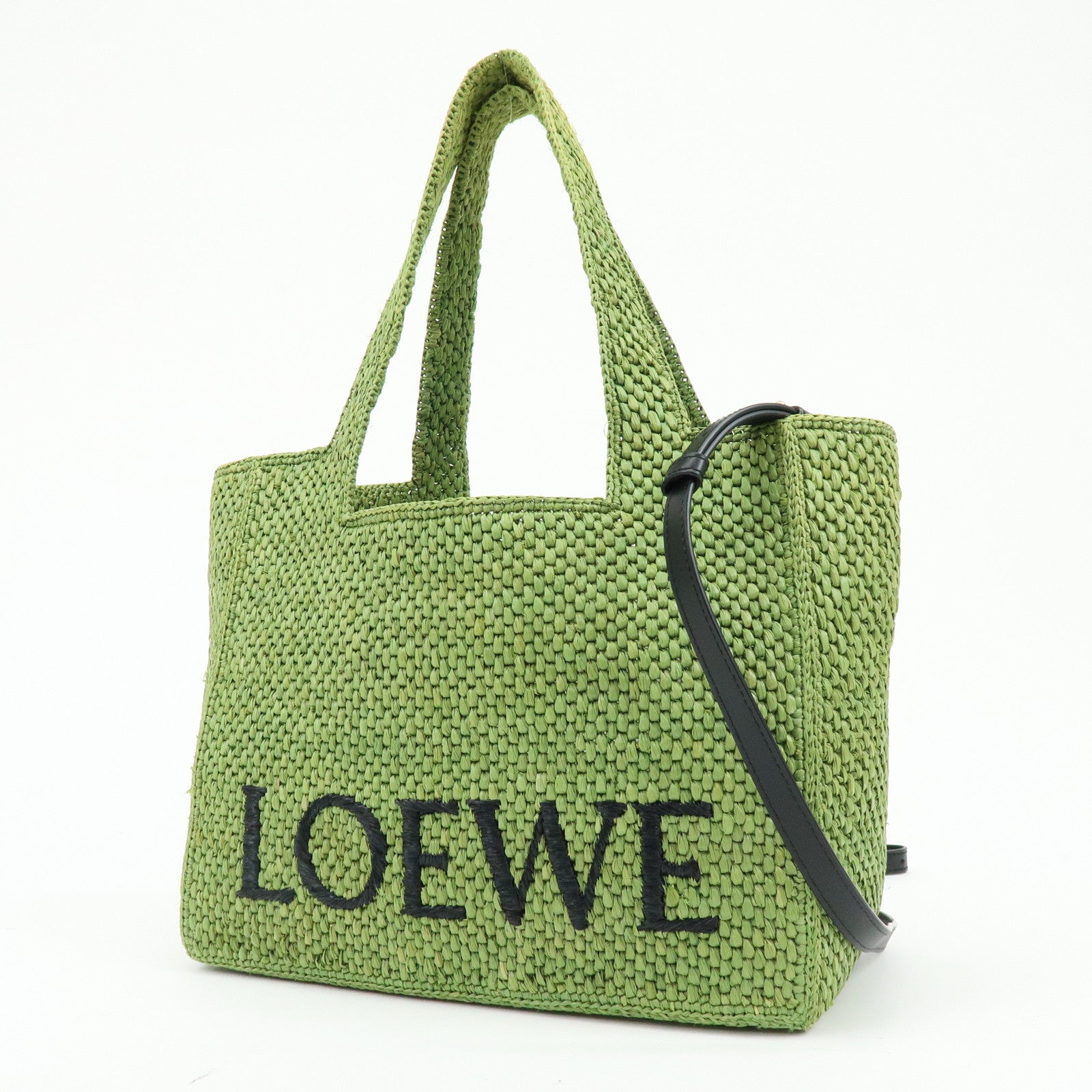 LOEWE Font Tote Raffia Leather 2Way Bag Tote Bag Shoulder Bag Green
