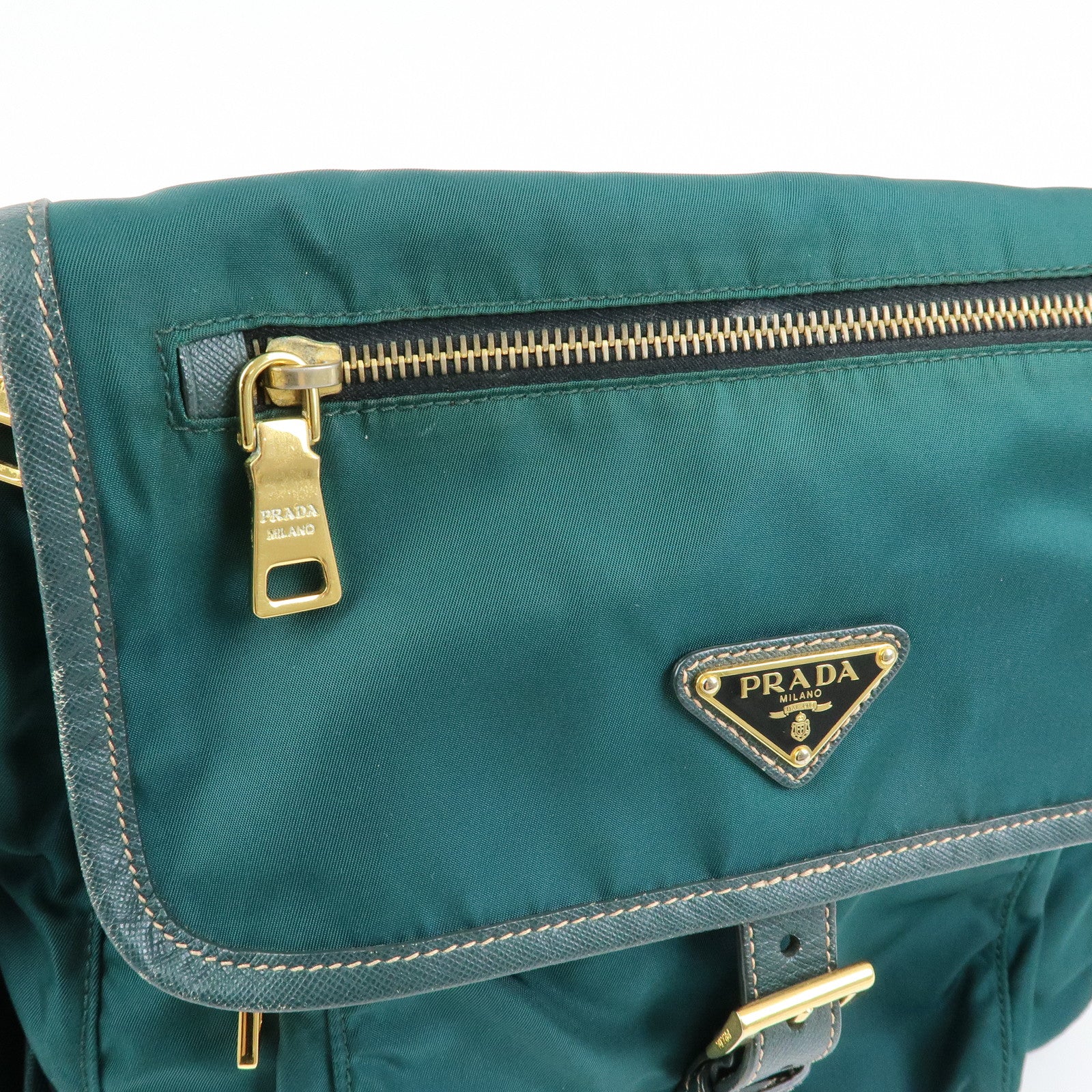 PRADA Triangle Logo Nylon Saffiano Leather Shoulder Bag Green